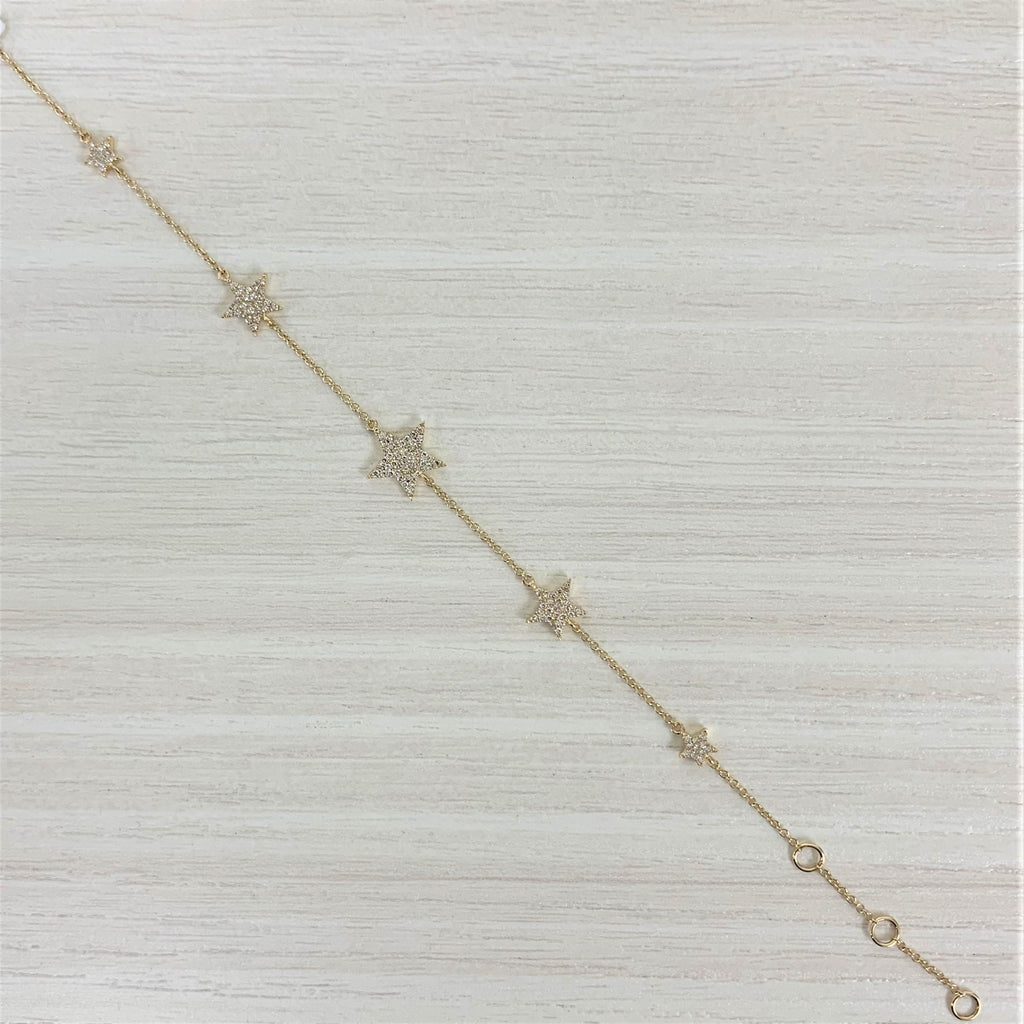 14K Gold Diamond Star Station Bracelet