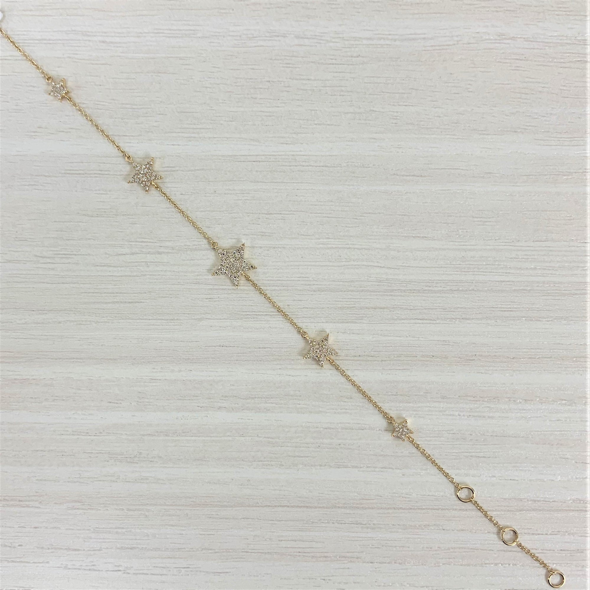 14K Gold Diamond Star Station Bracelet