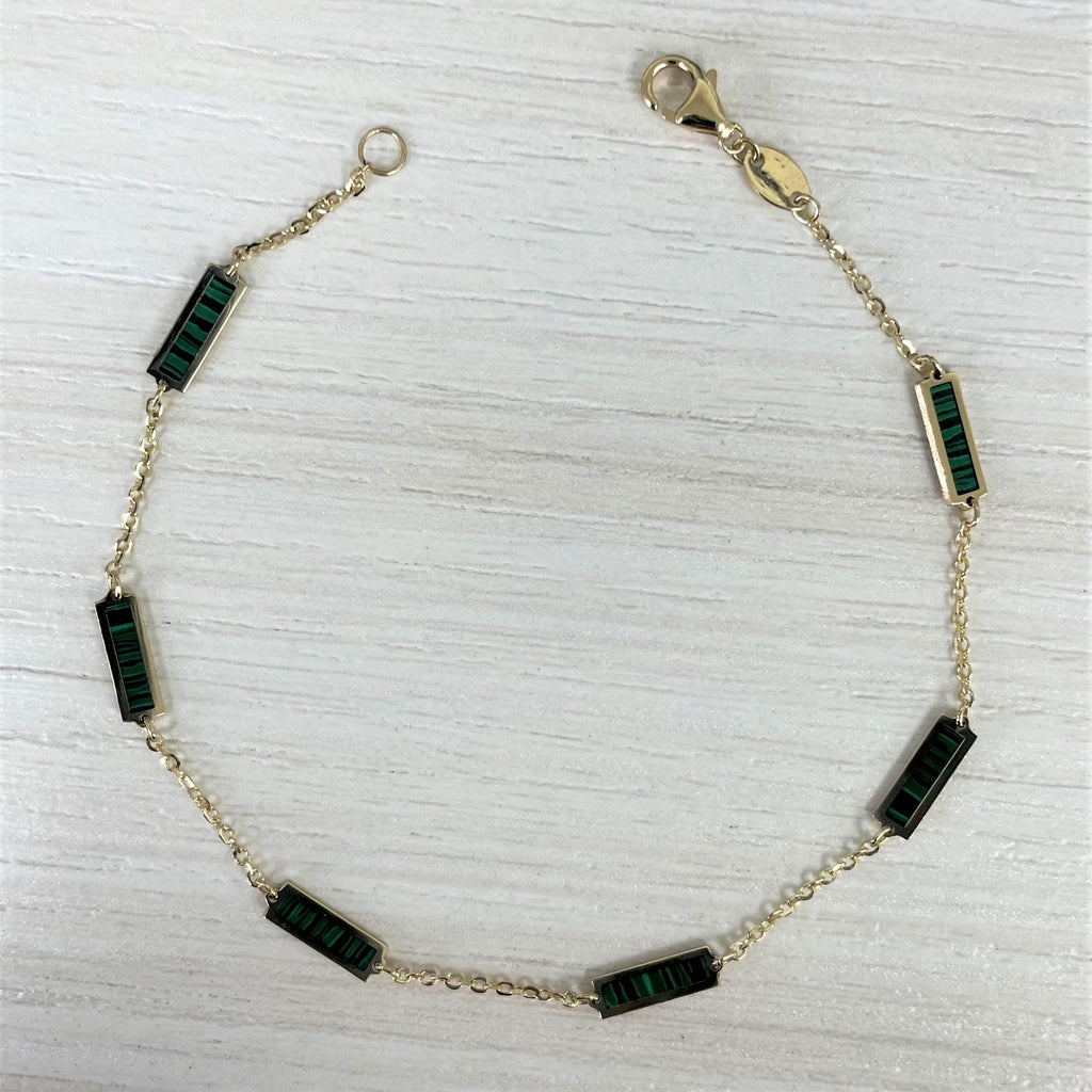 Malachite Bar Bracelet, 14K