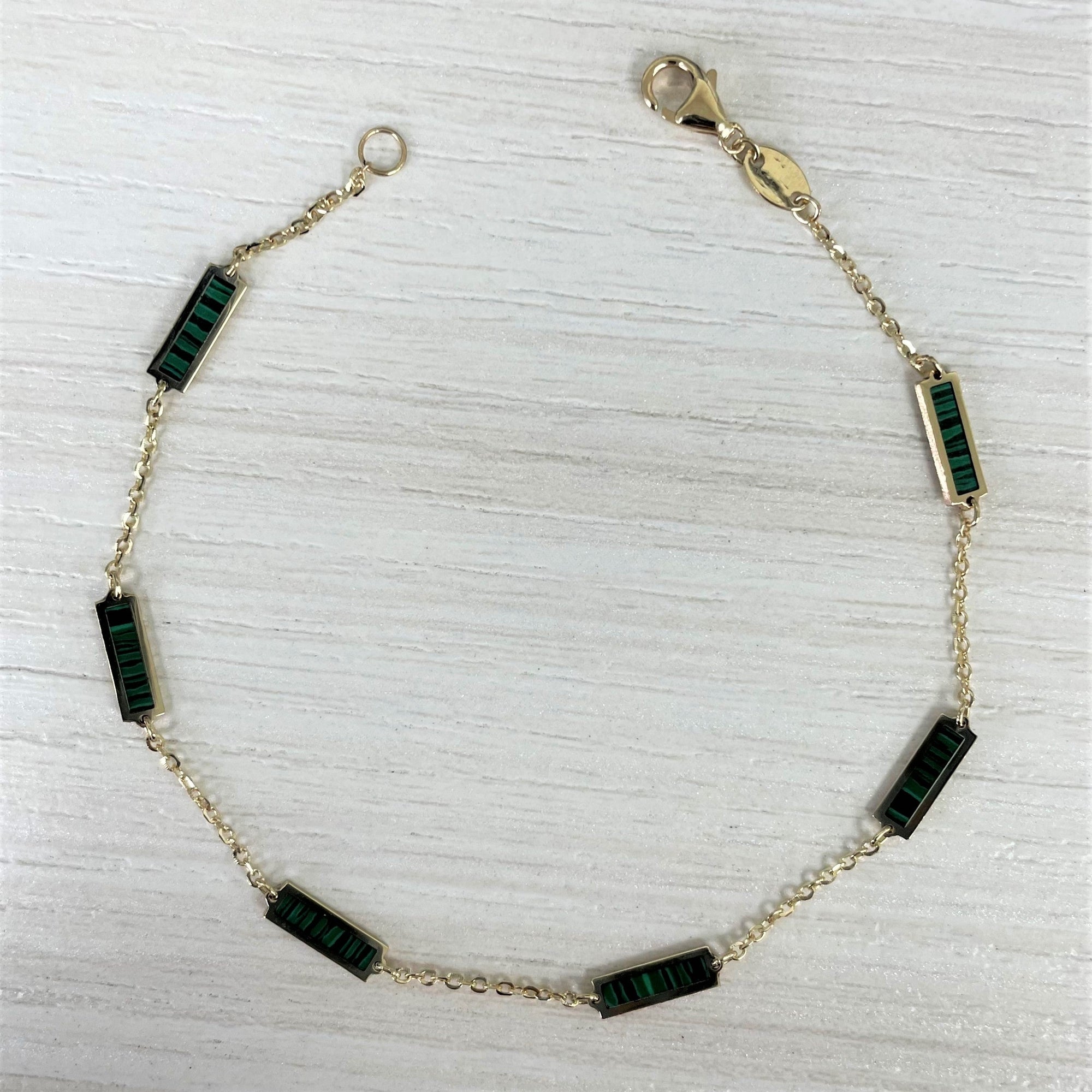 Malachite Bar Bracelet, 14K