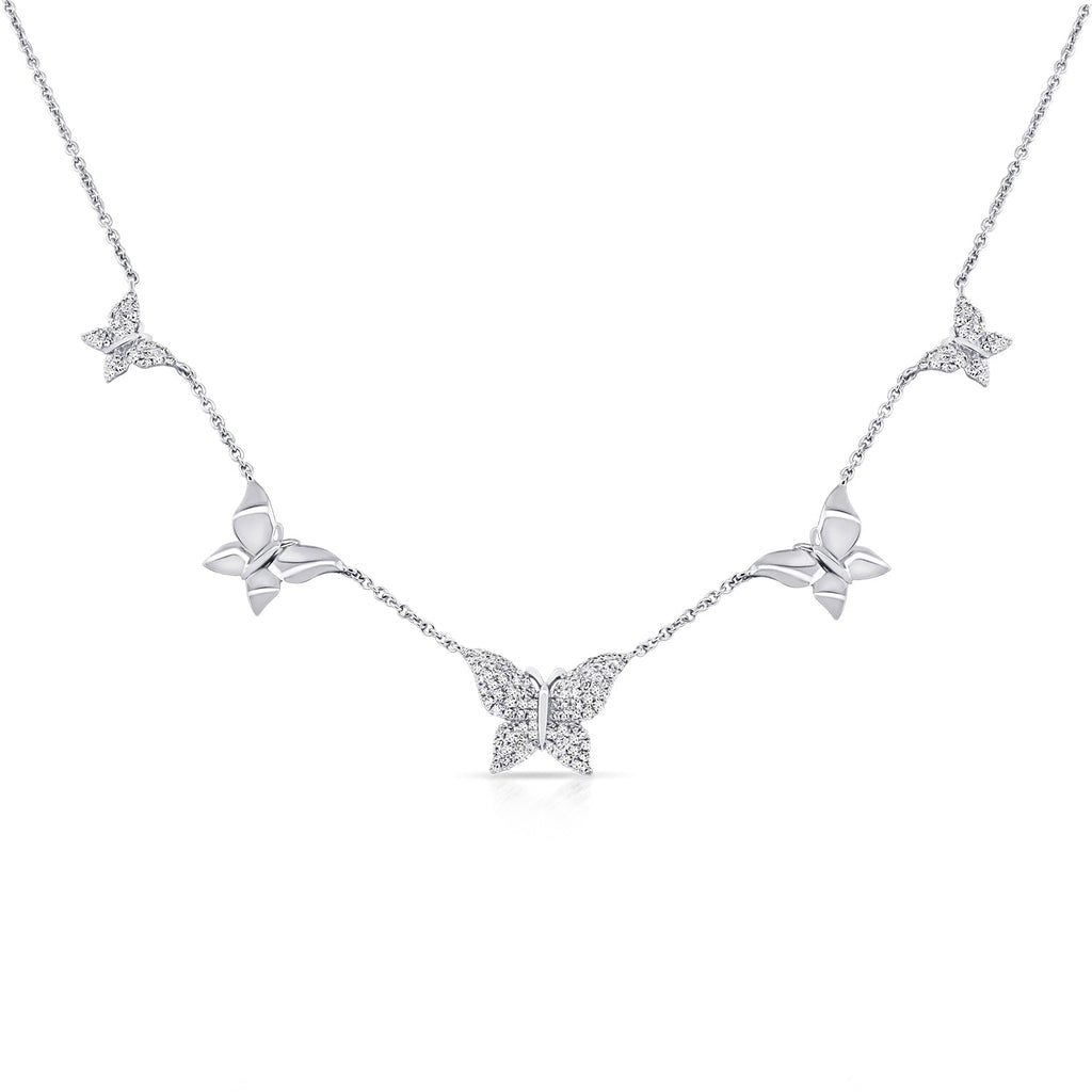 14K Gold Diamond Butterfly Station Necklace - White