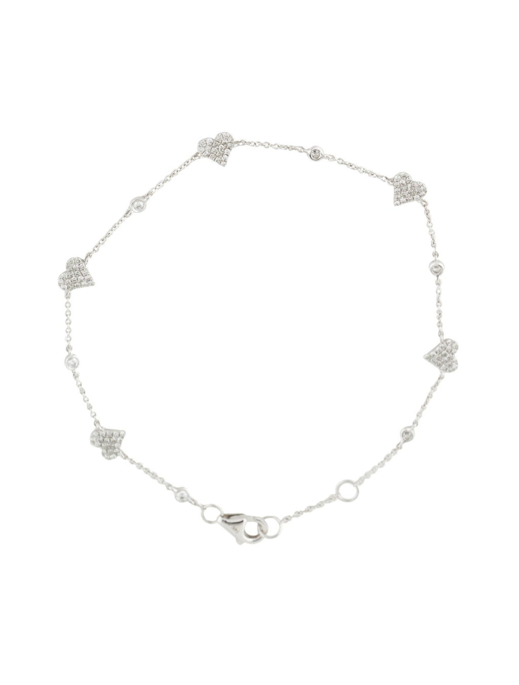 14K Gold Diamond Heart Station Bracelet - White