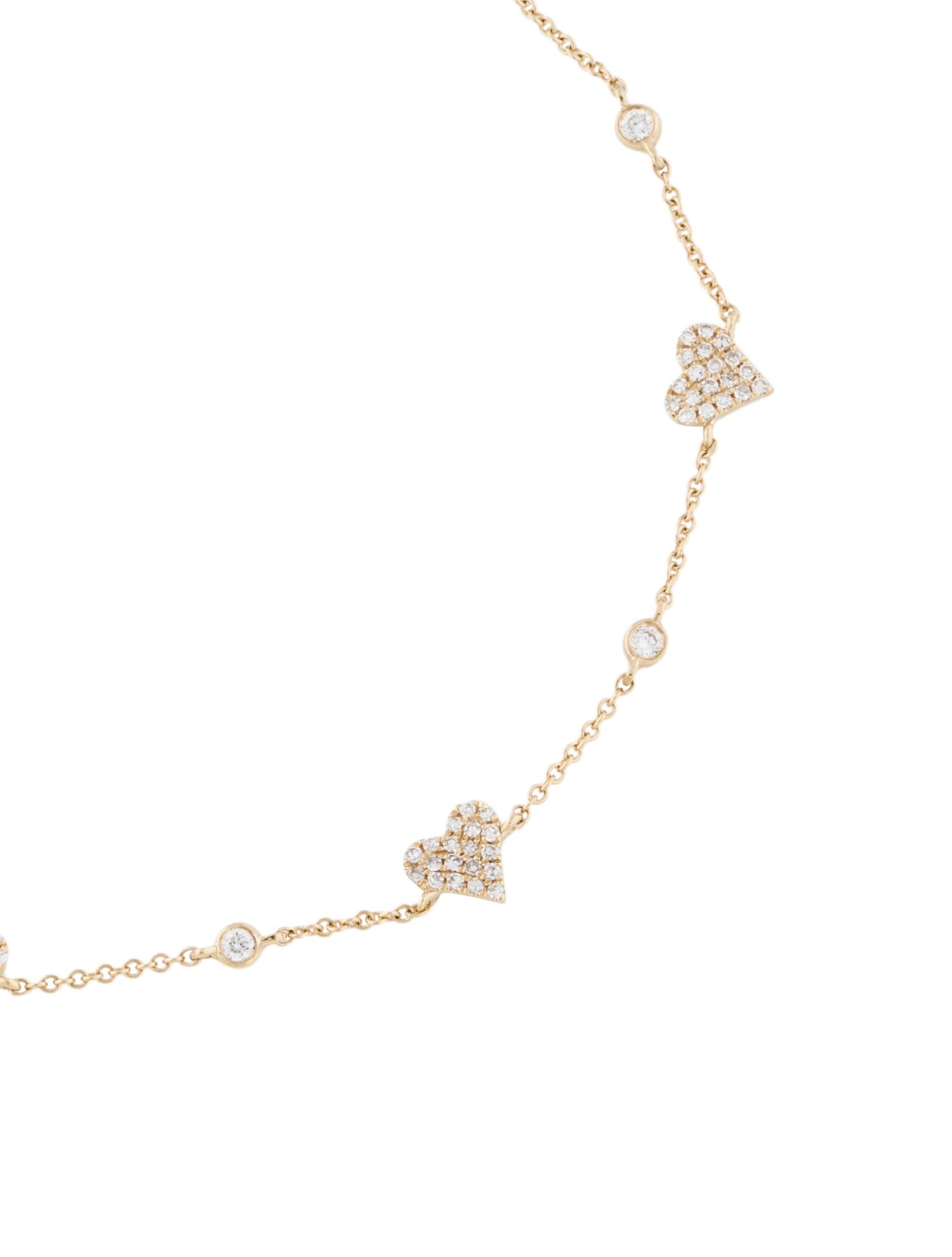 14K Gold Diamond Heart Station Bracelet - Yellow