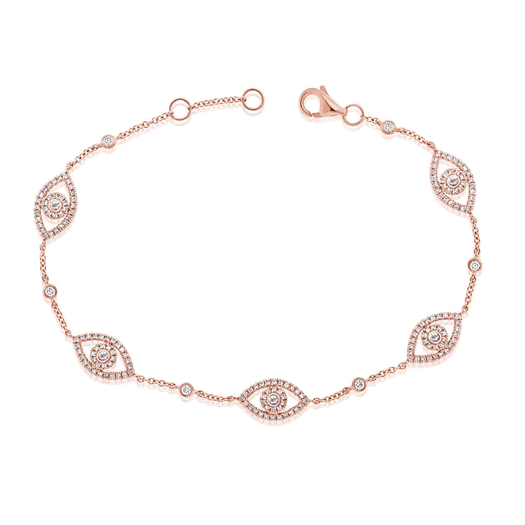 Diamond Evil Eye Station Bracelet, 14K