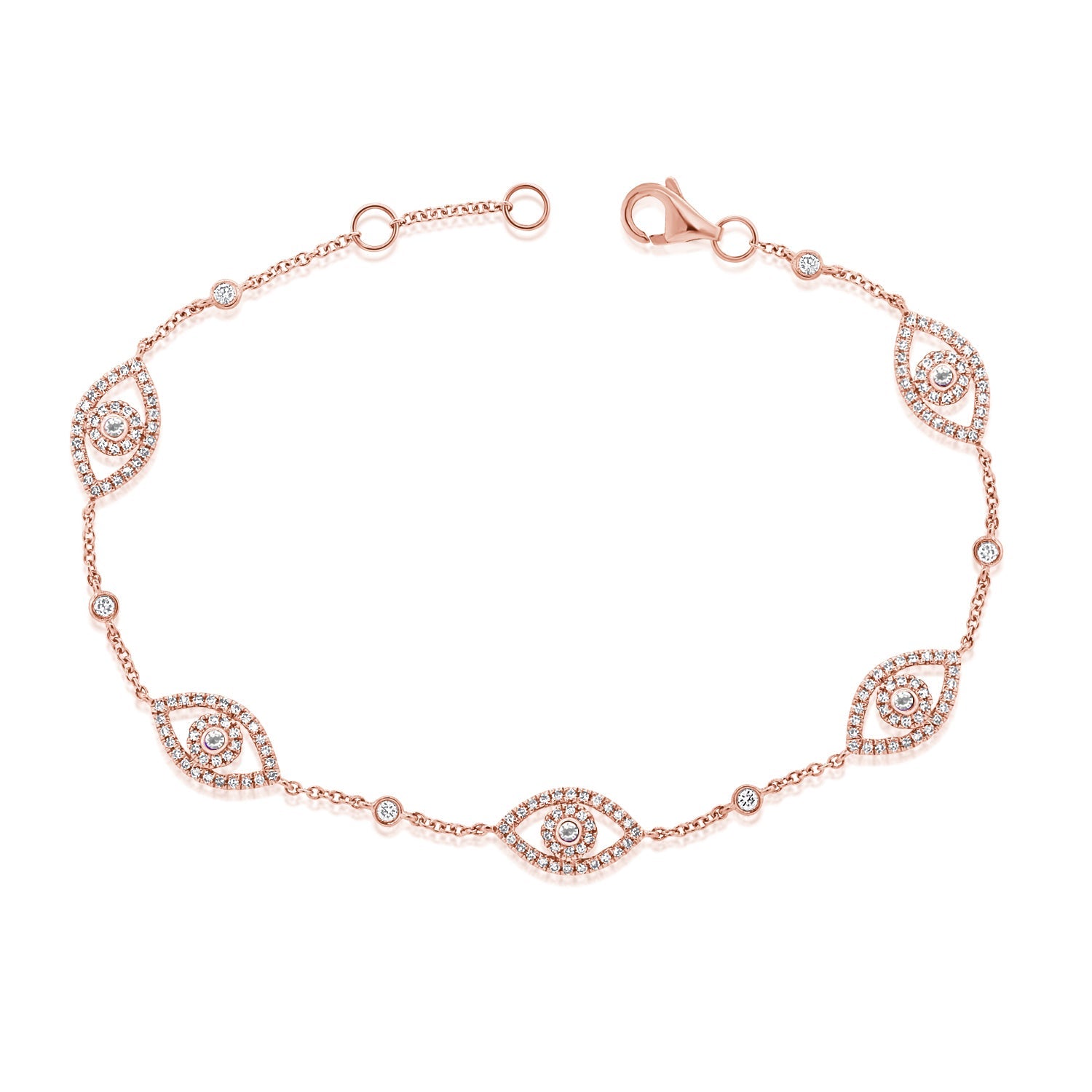 Diamond Evil Eye Station Bracelet, 14K