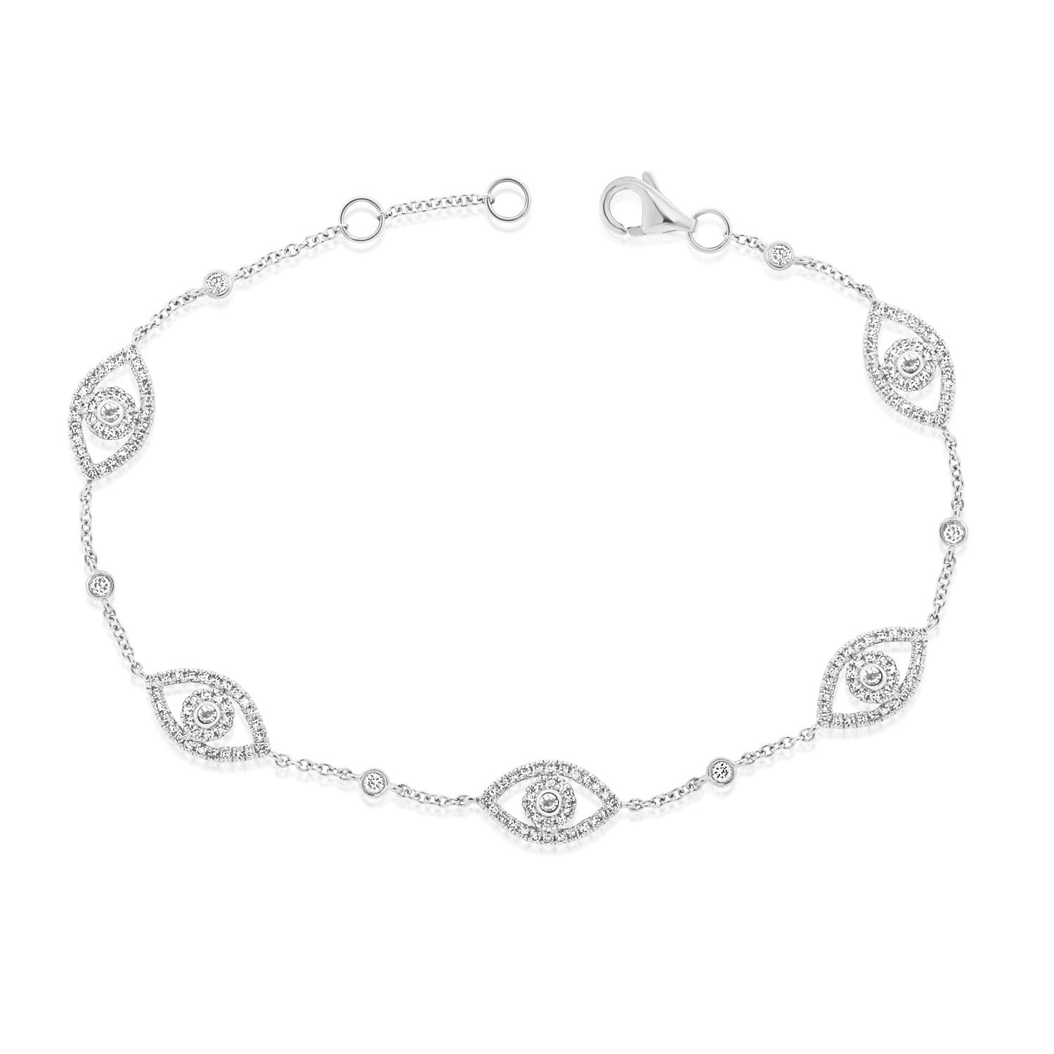 Diamond Evil Eye Station Bracelet, 14K