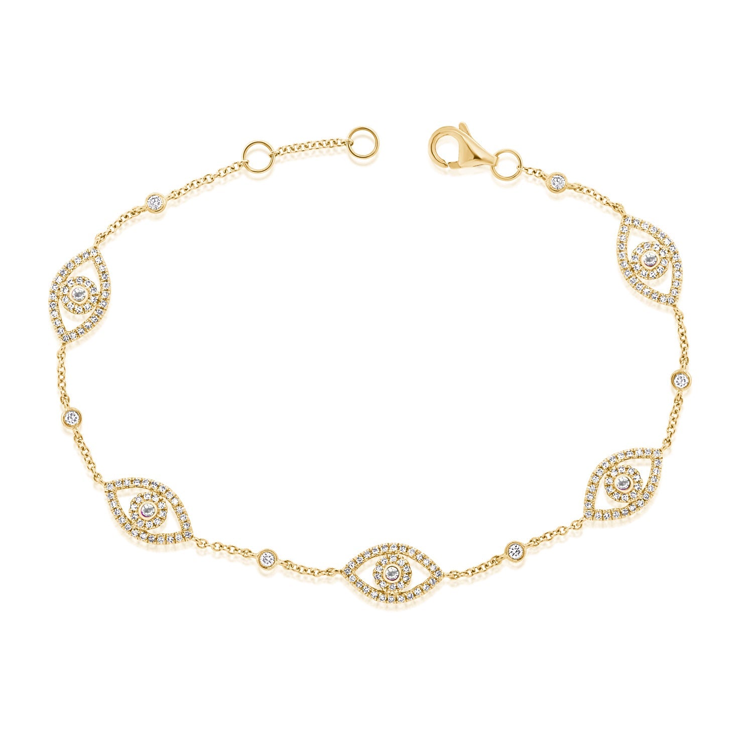 Diamond Evil Eye Station Bracelet, 14K