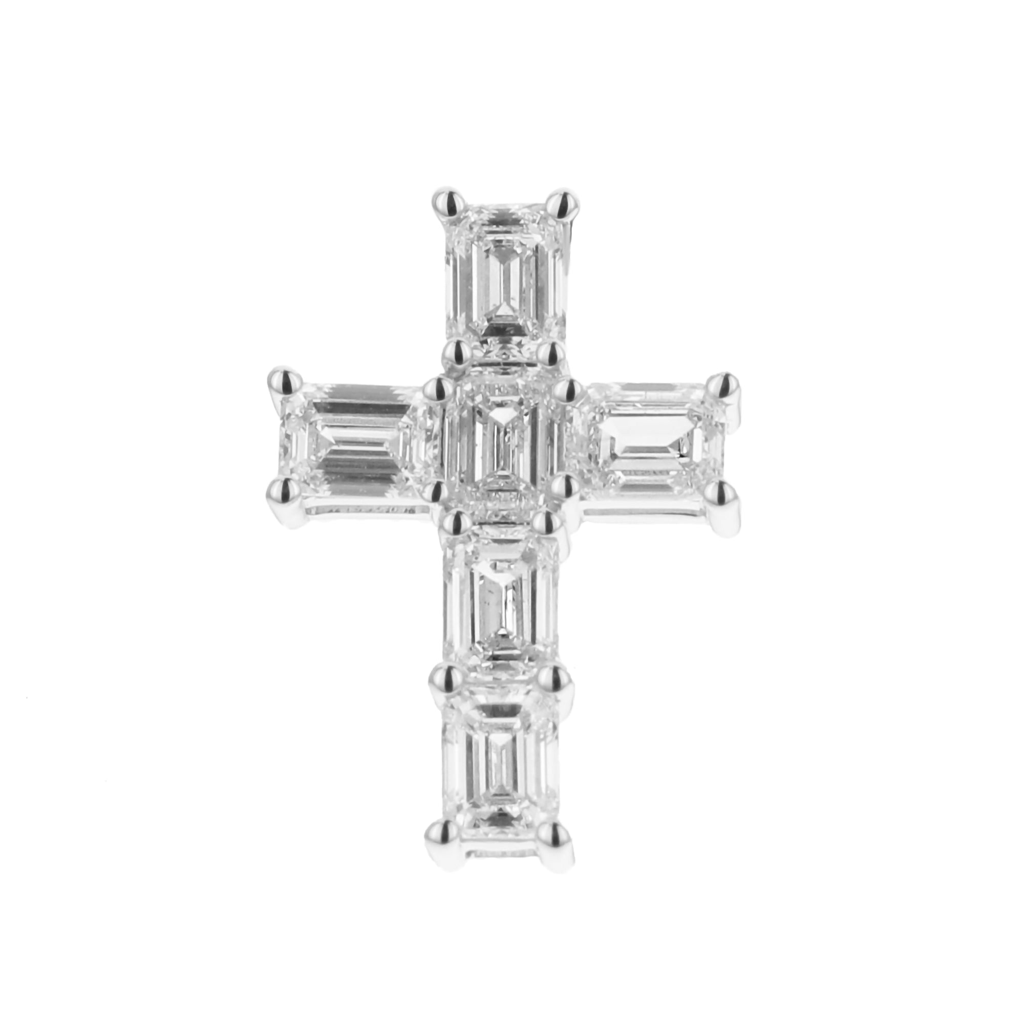 Emerald Cut Diamond Cross Pendant, 18K
