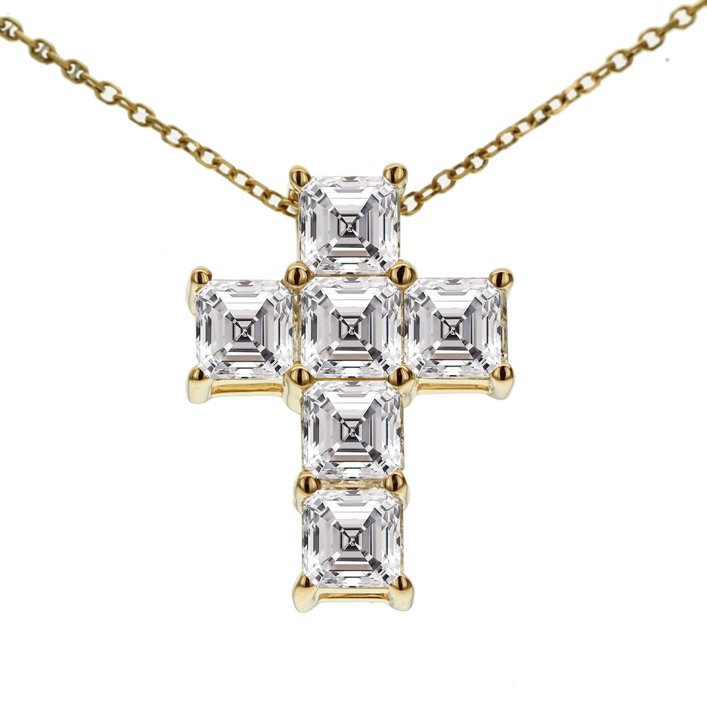 Asscher Cut Diamond Cross Pendant Necklace - Yellow