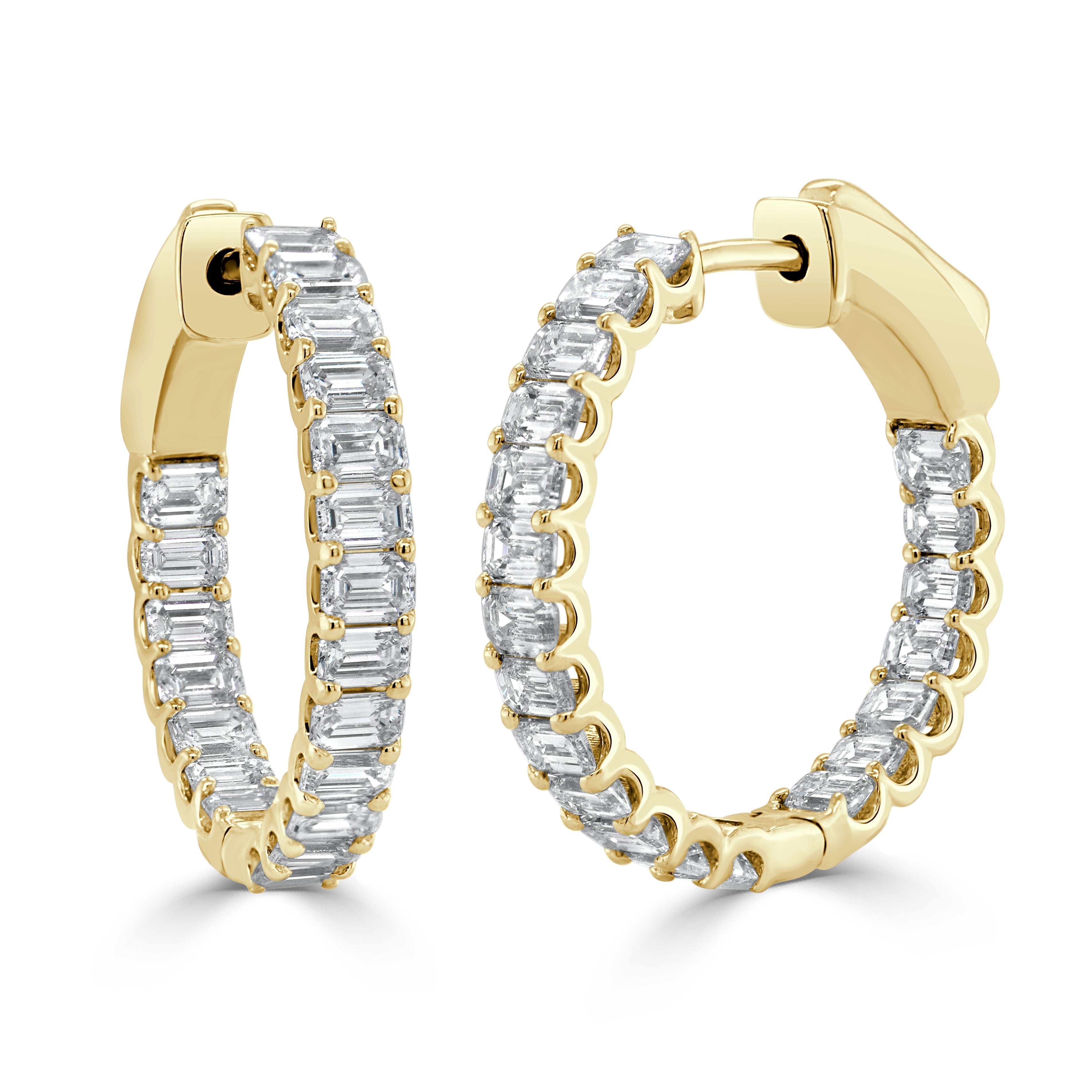 Emerald Cut Diamond Hoop Earrings, 14K
