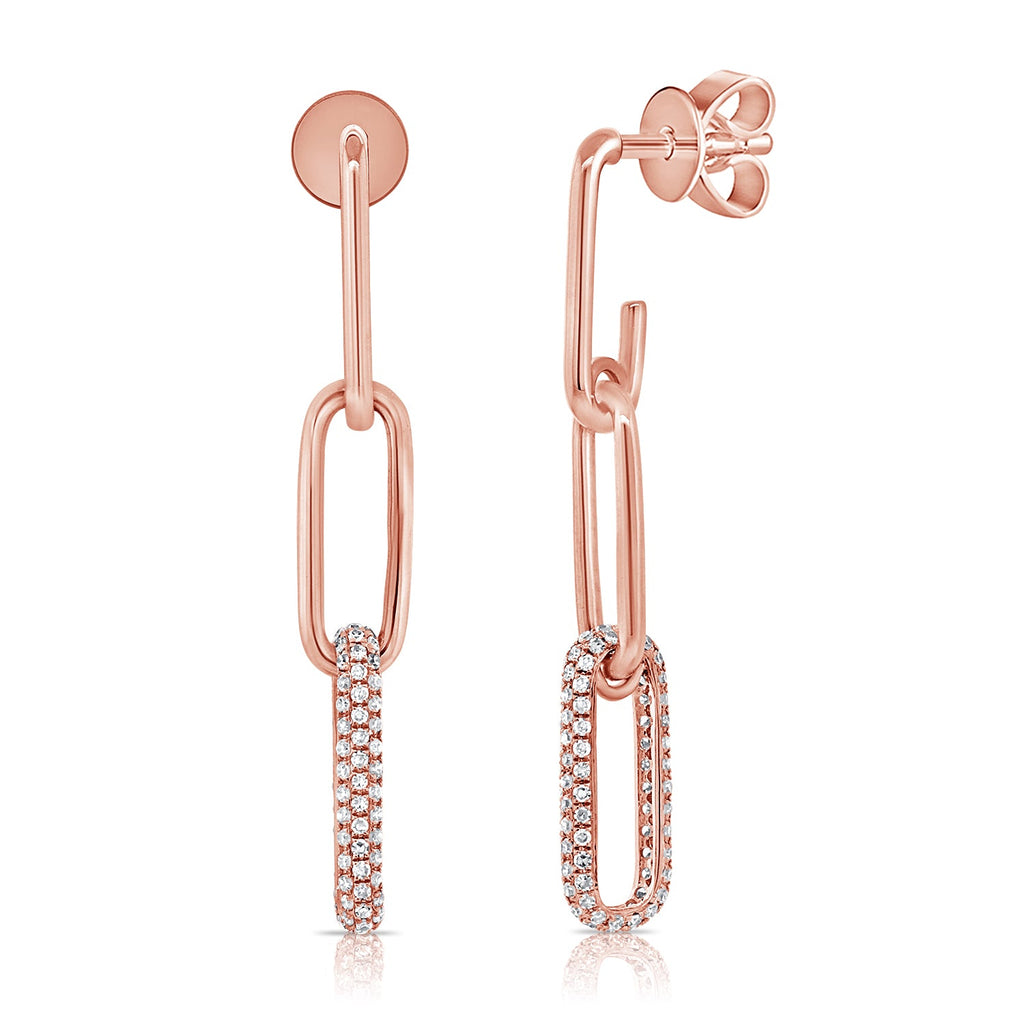 Diamond Paperclip Link Earrings, 14K