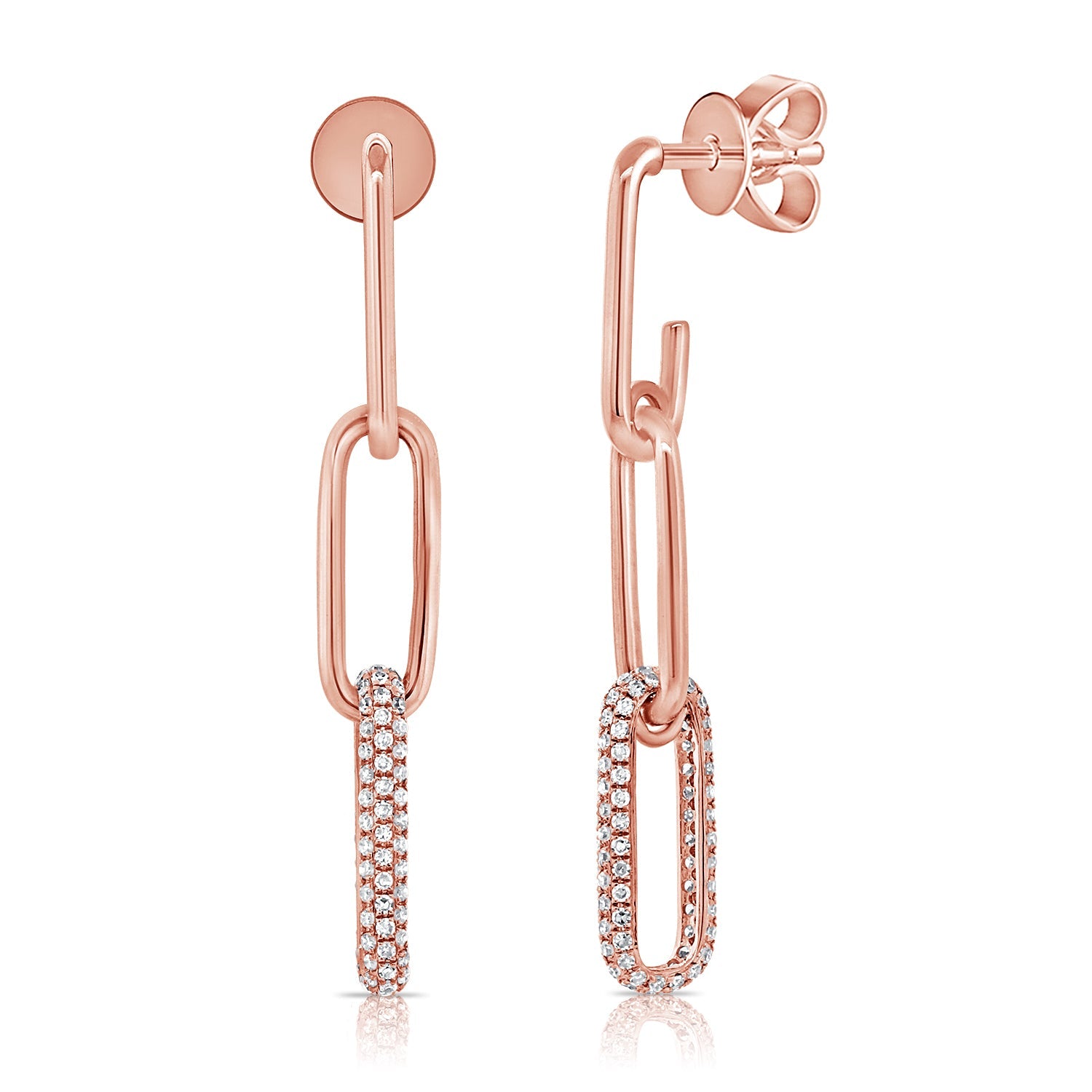 Diamond Paperclip Link Earrings, 14K