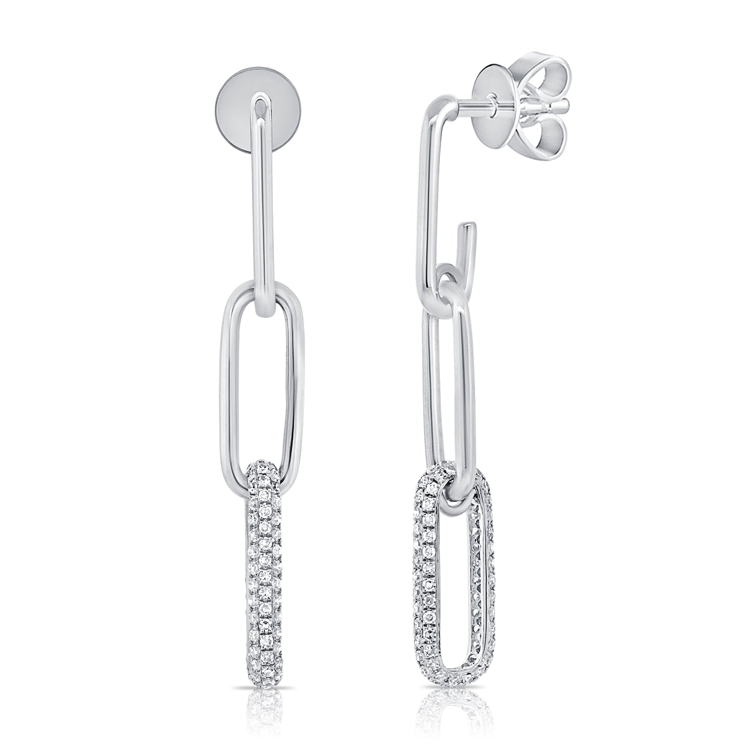 Diamond Paperclip Link Earrings, 14K