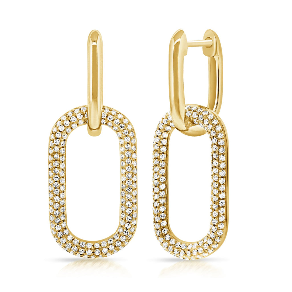 Diamond Paperclip Link Drop Earrings, 14K