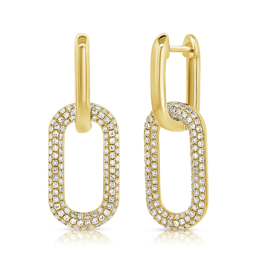 14K Gold Diamond Paperclip Link Earrings - Yellow