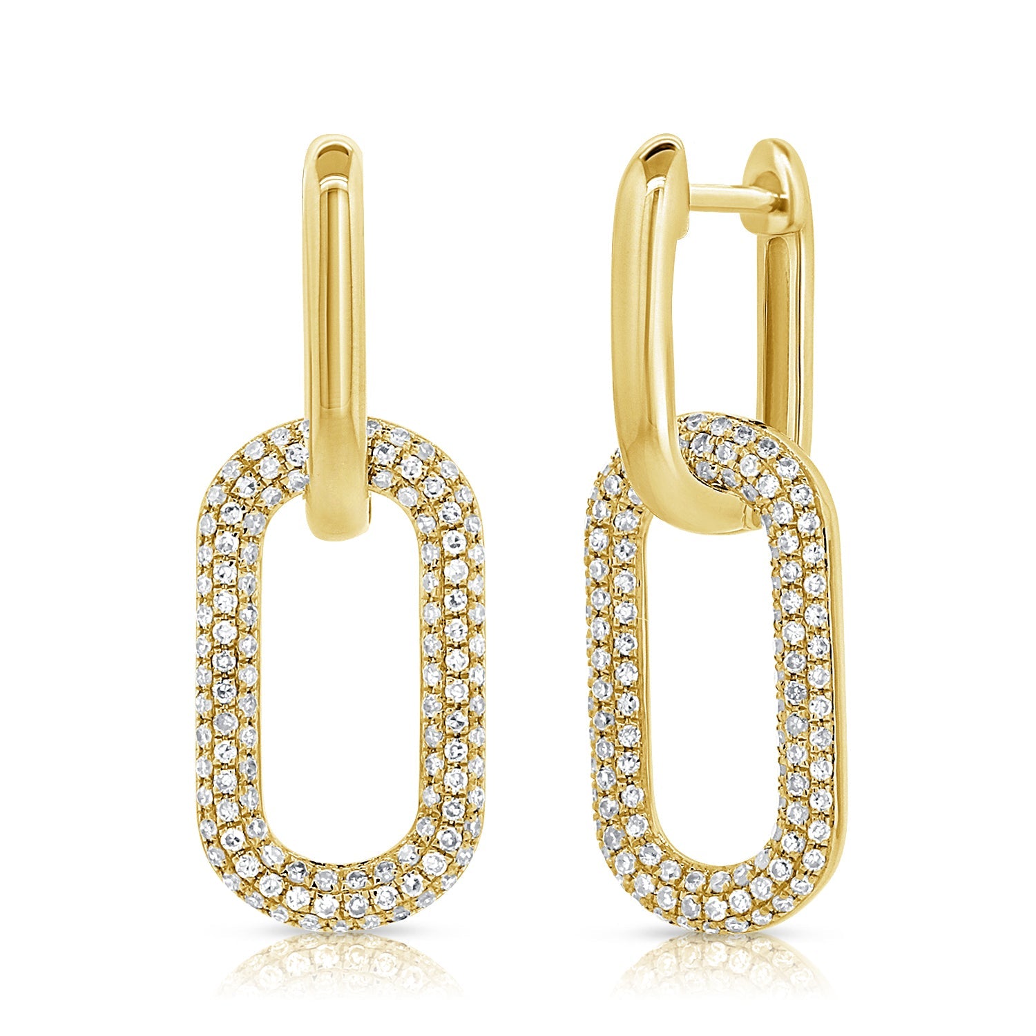 14K Gold Diamond Paperclip Link Earrings - Yellow