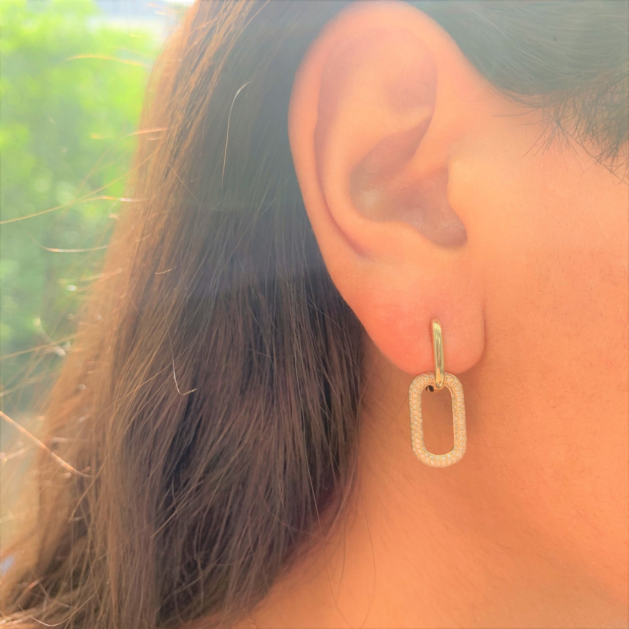 14K Gold Diamond Paperclip Link Earrings