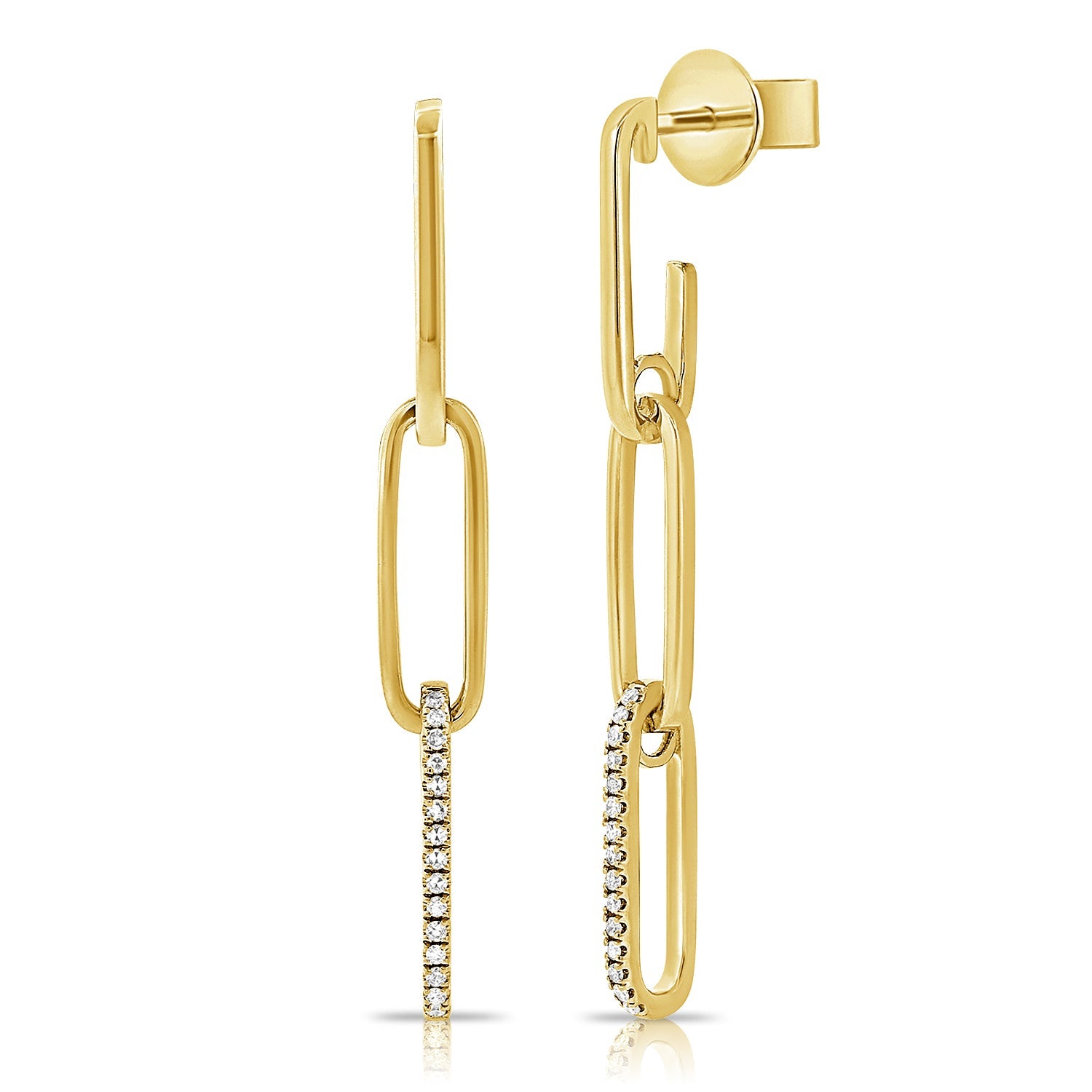 14K Gold Diamond Paperclip Link Drop Earrings - Yellow