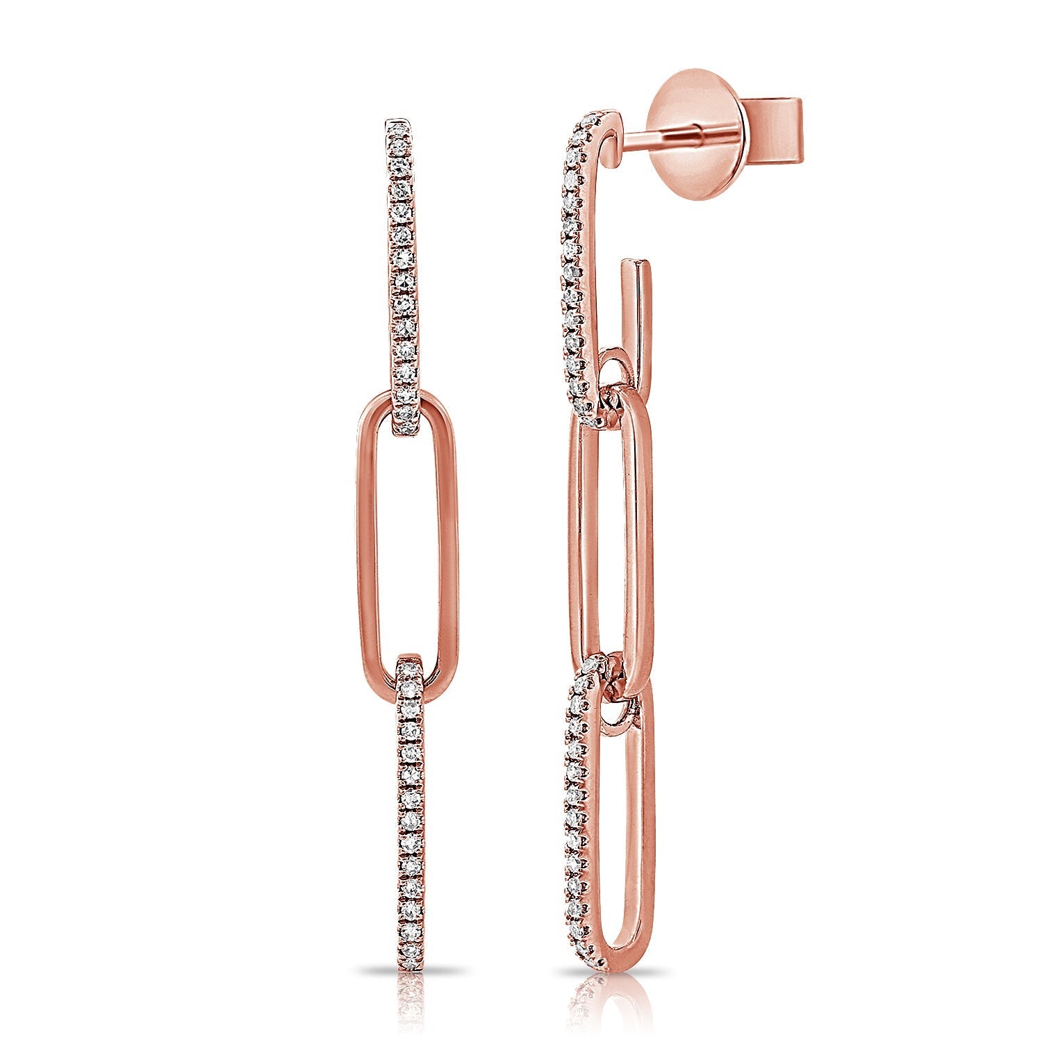 Diamond Paperclip Link Drop Earrings, 14K