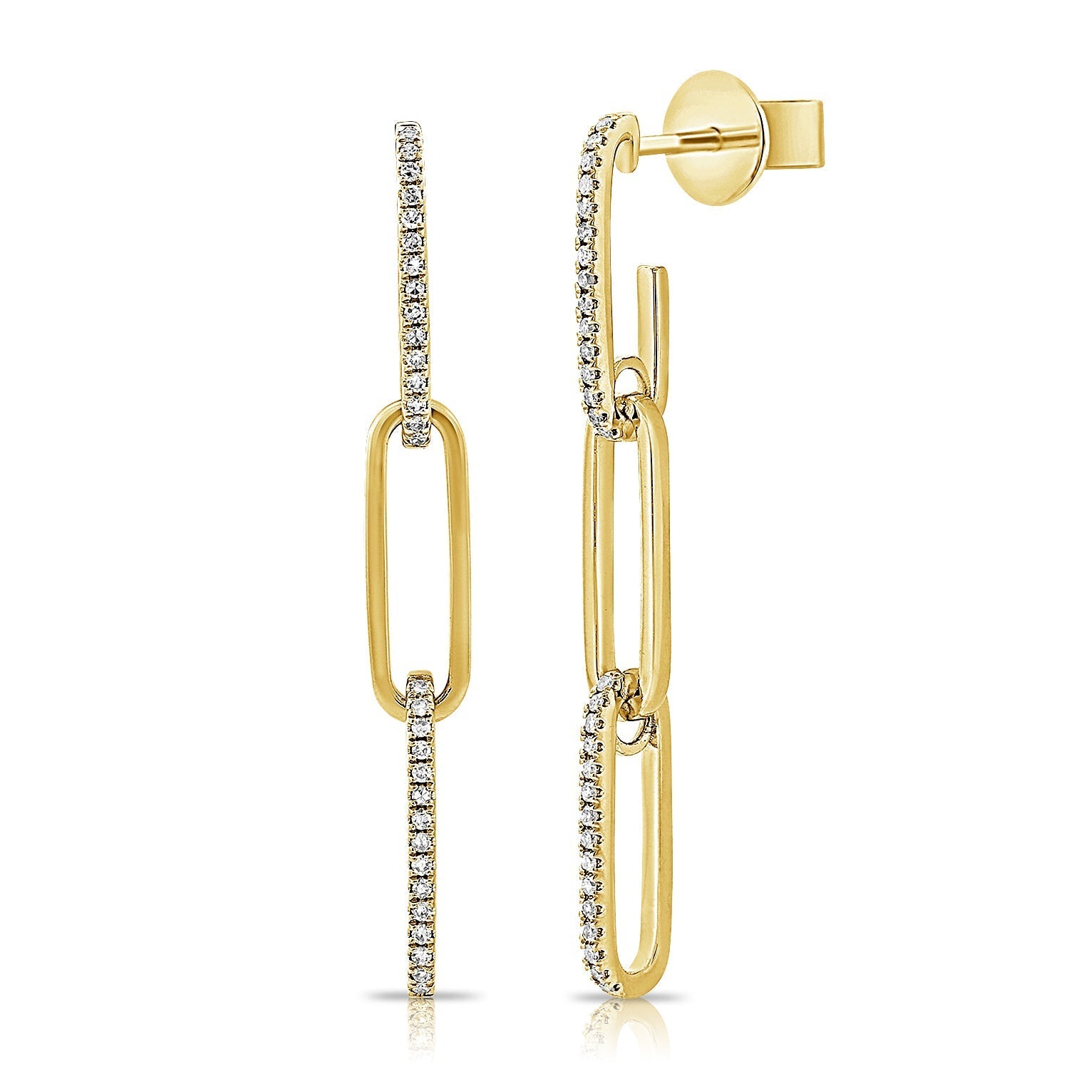 Diamond Paperclip Link Drop Earrings, 14K