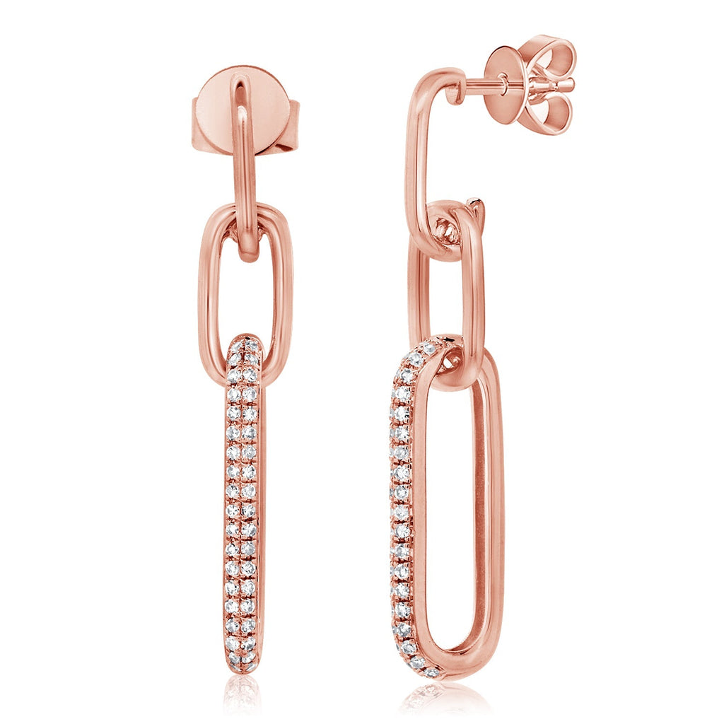 14K Gold Diamond Link Dangle Earrings - Rose