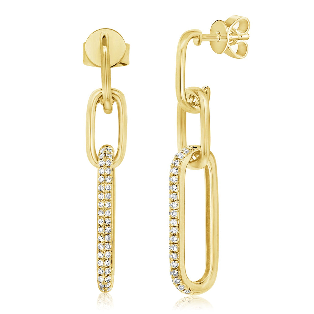 14K Gold Diamond Link Dangle Earrings - Yellow