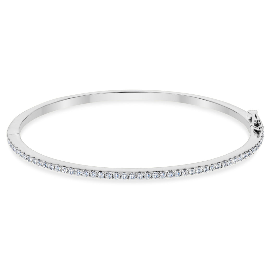Single Row Half Way Round Diamond Bangle Bracelet-White