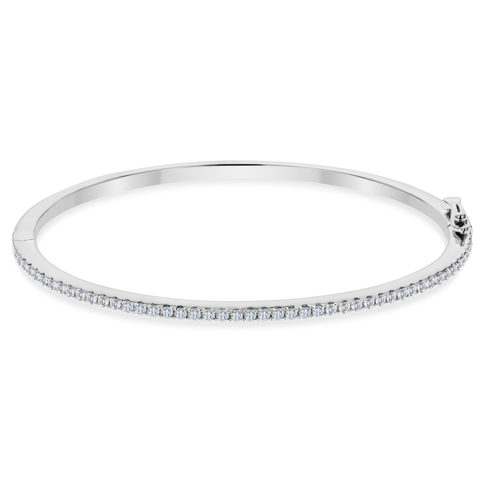 Single Row Half Way Round Diamond Bangle Bracelet-White