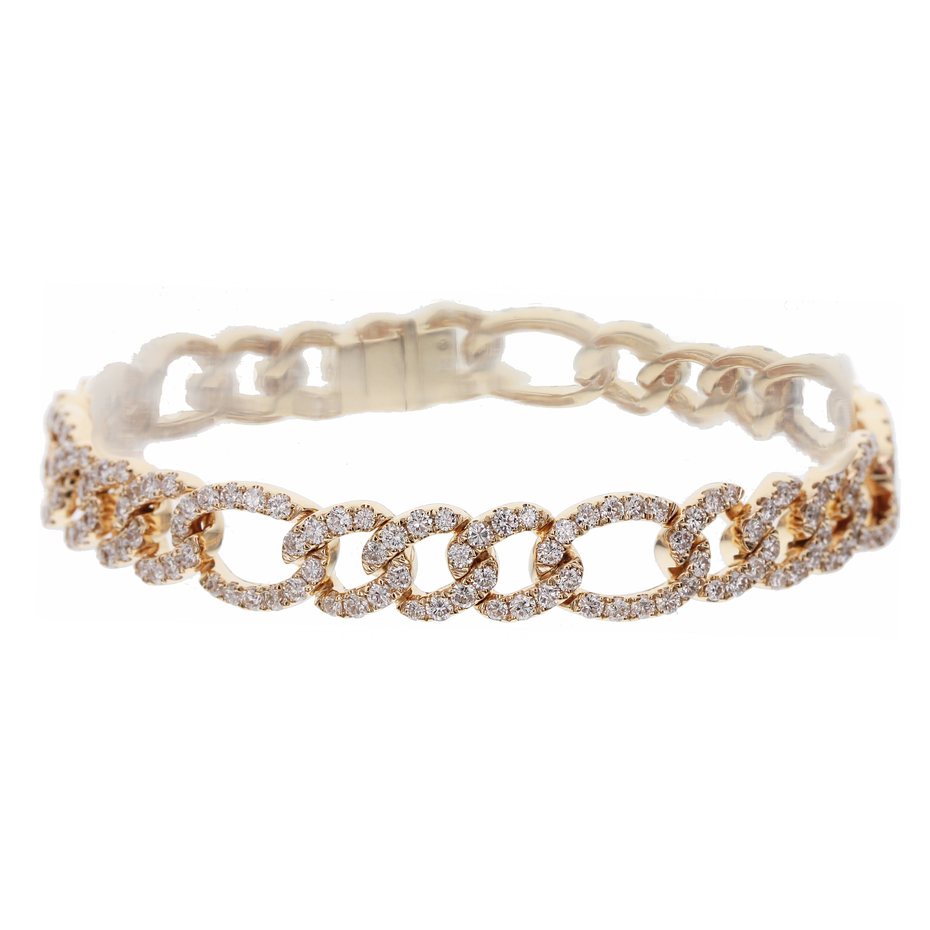 Cuban Link Round Diamond Bracelet, 18K