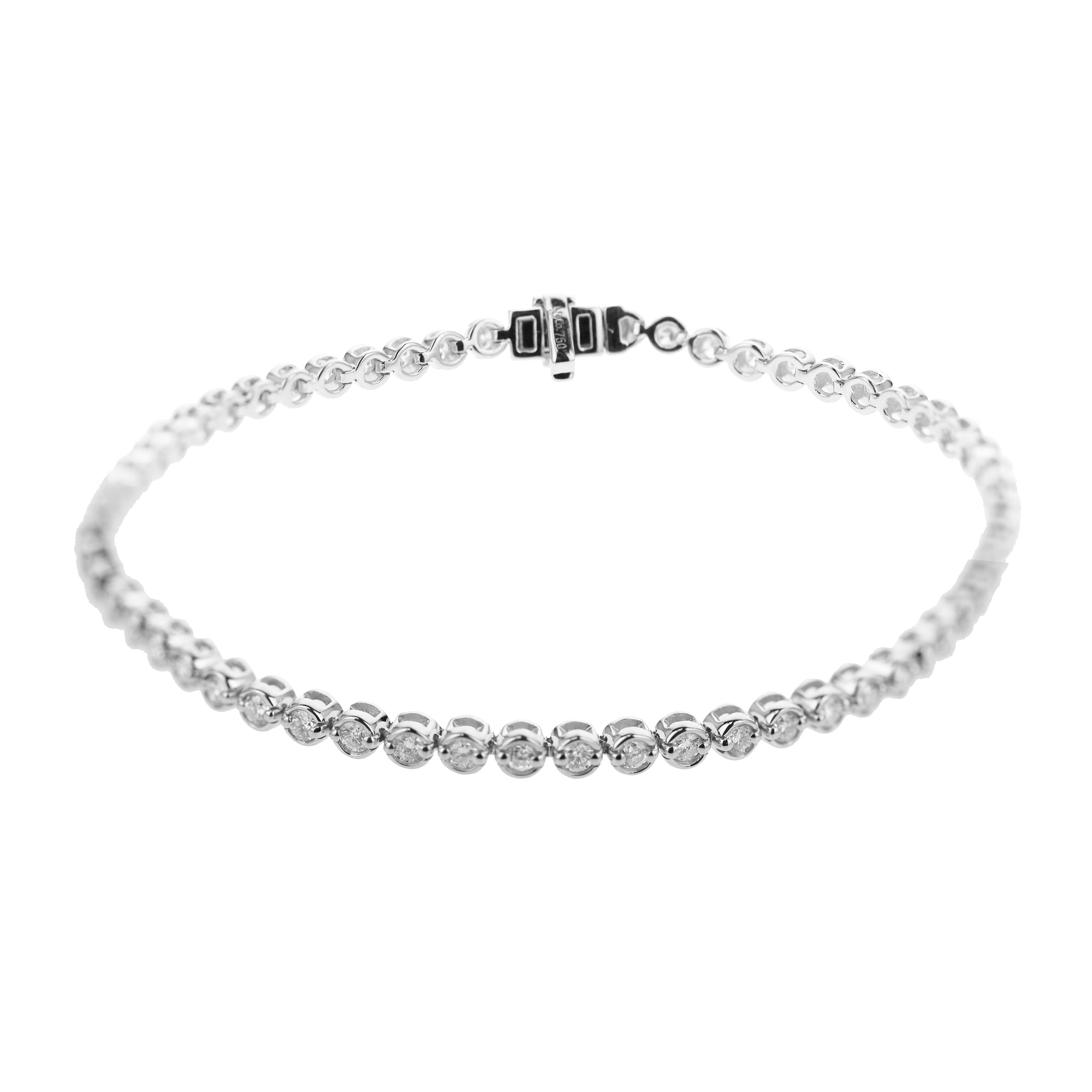 Millgrain Bezelset Round Diamond Tennis Bracelet-White