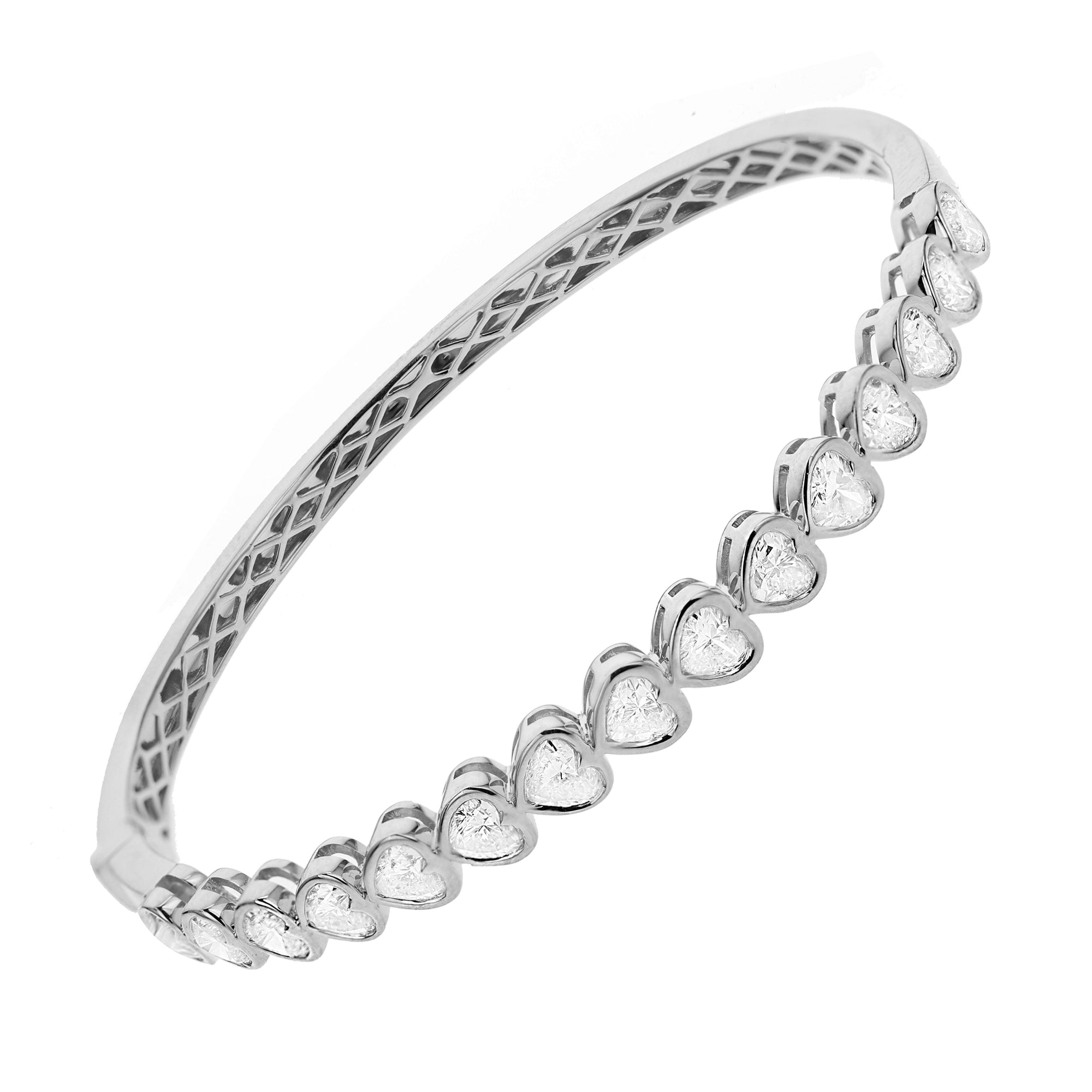 Heart Shape Diamond Bangle Bracelet - White