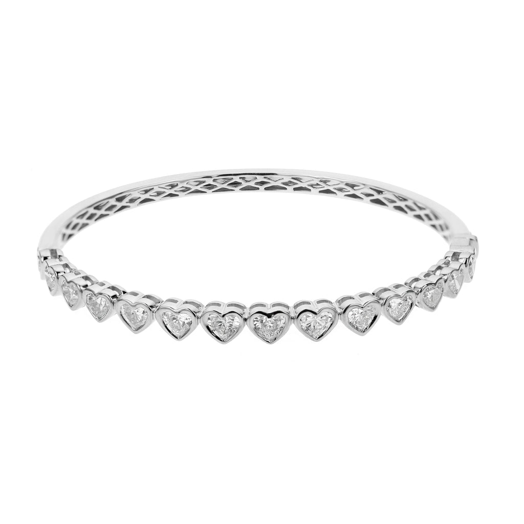 Heart Shape Diamond Bangle Bracelet - White
