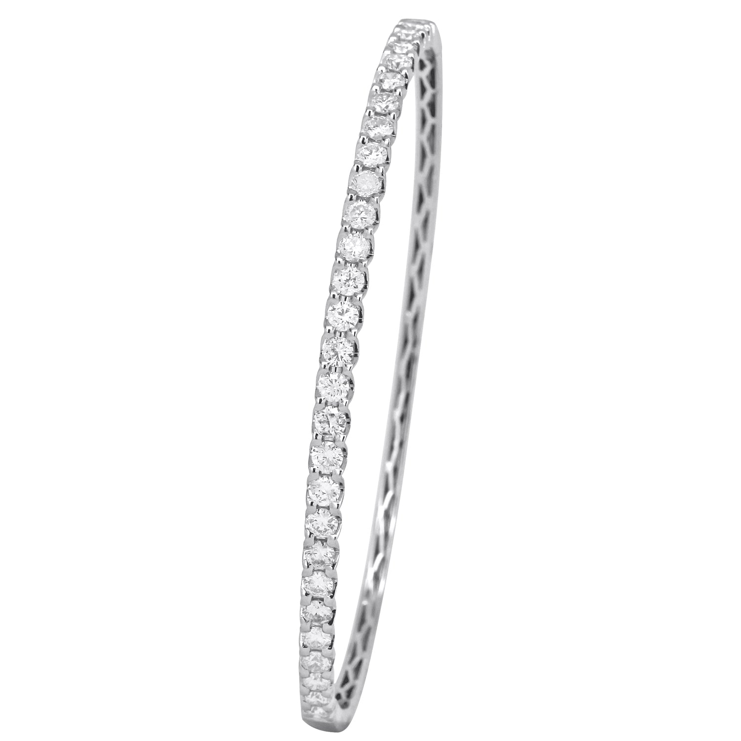 Single Row V Shape Round Diamond Bangle Bracelet-White