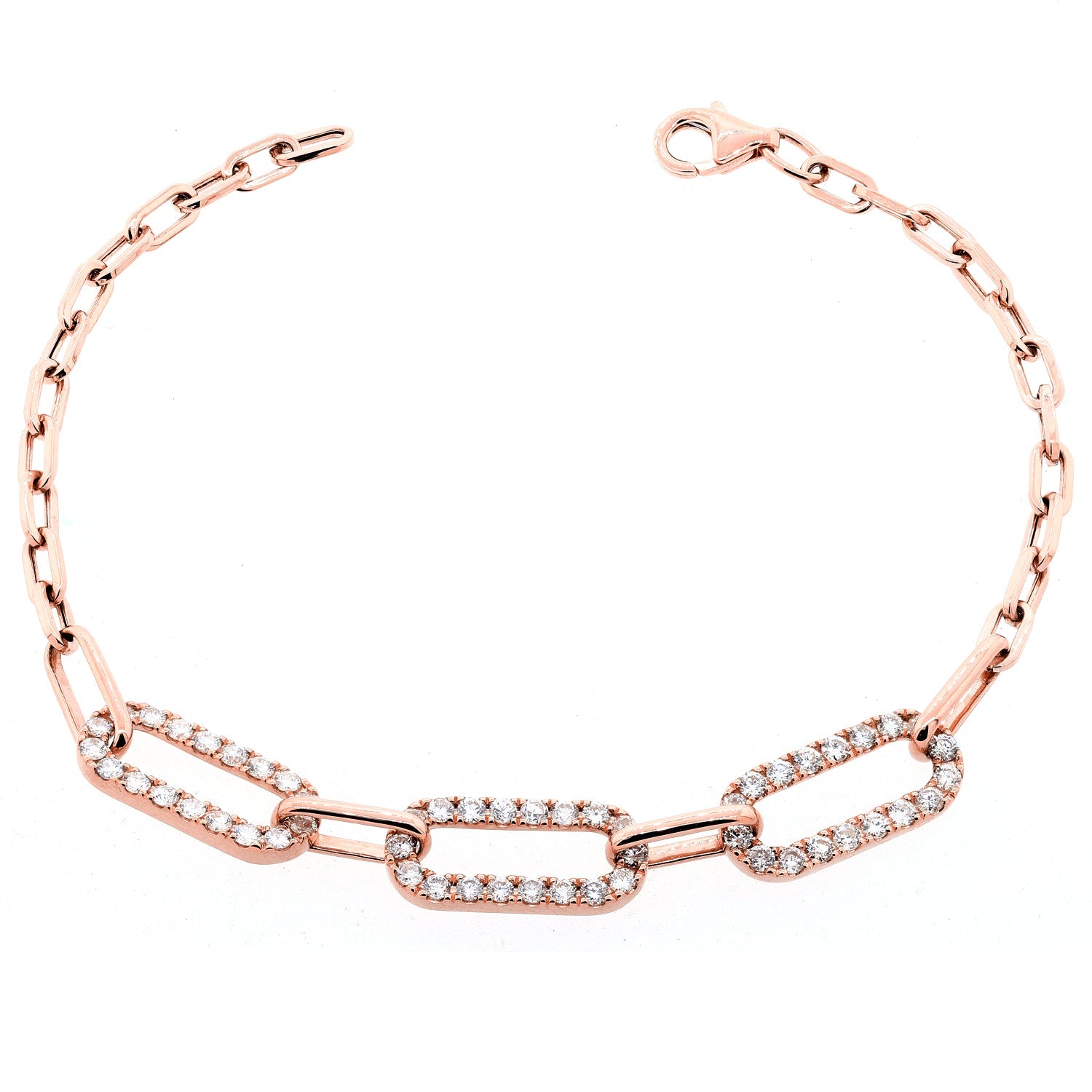 14K Gold Diamond Link Bracelet - Rose