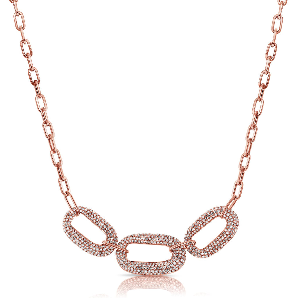 14k Gold & Diamond Paperclip Link Necklace - Rose