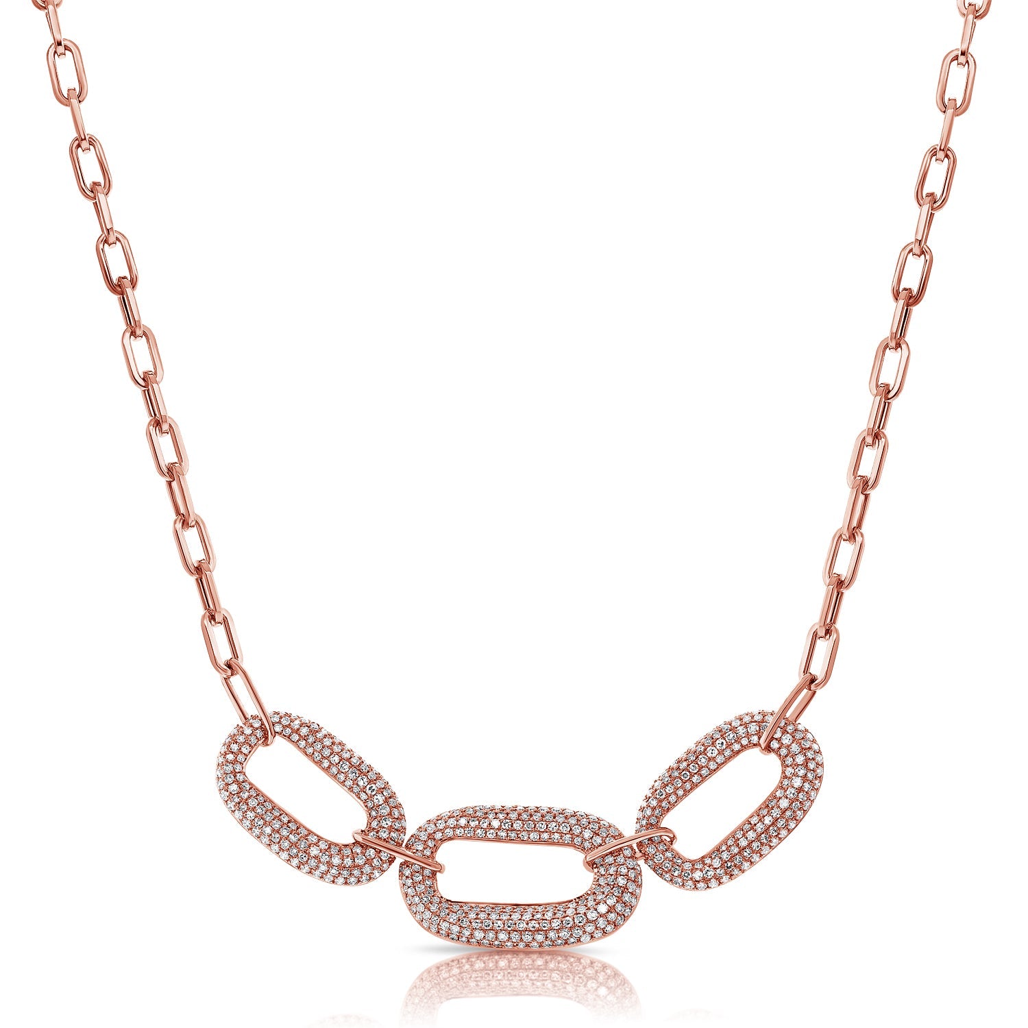 14k Gold & Diamond Paperclip Link Necklace - Rose