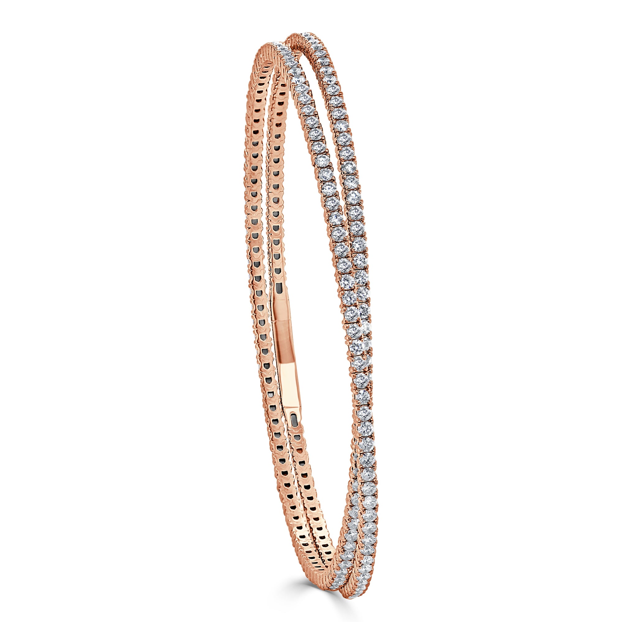 14K Gold Diamond Flexible Double-Row Bangle - Rose