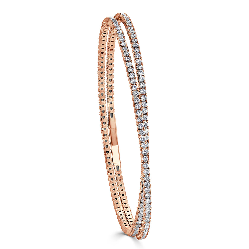 14K Gold Diamond Flexible Double Row Bangle - Rose