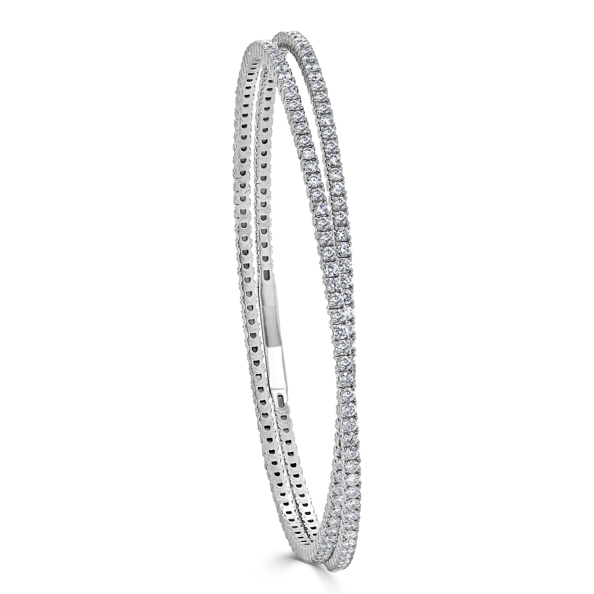 14K Gold Diamond Flexible Double-Row Bangle - White