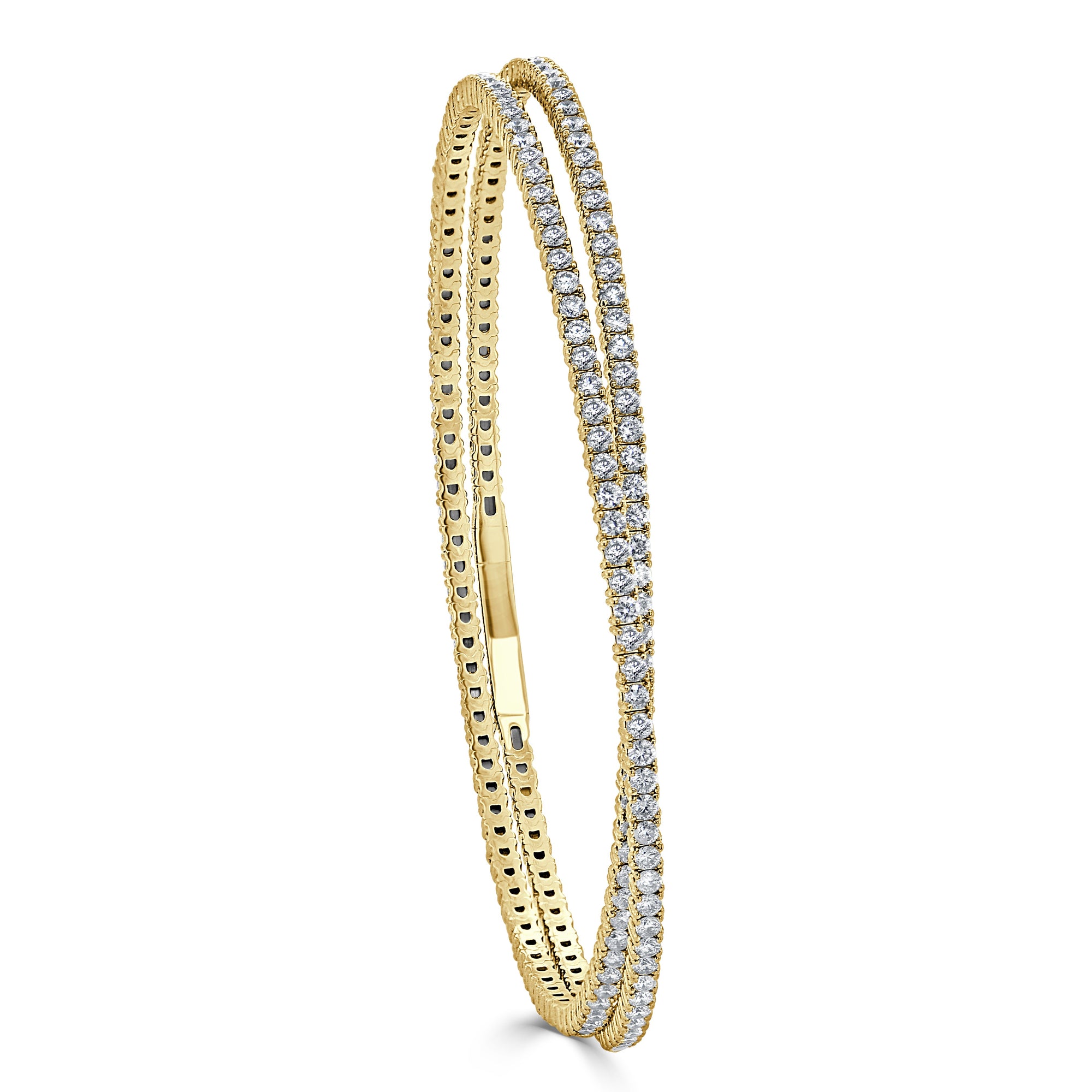 14K Gold Diamond Flexible Double-Row Bangle - Yellow
