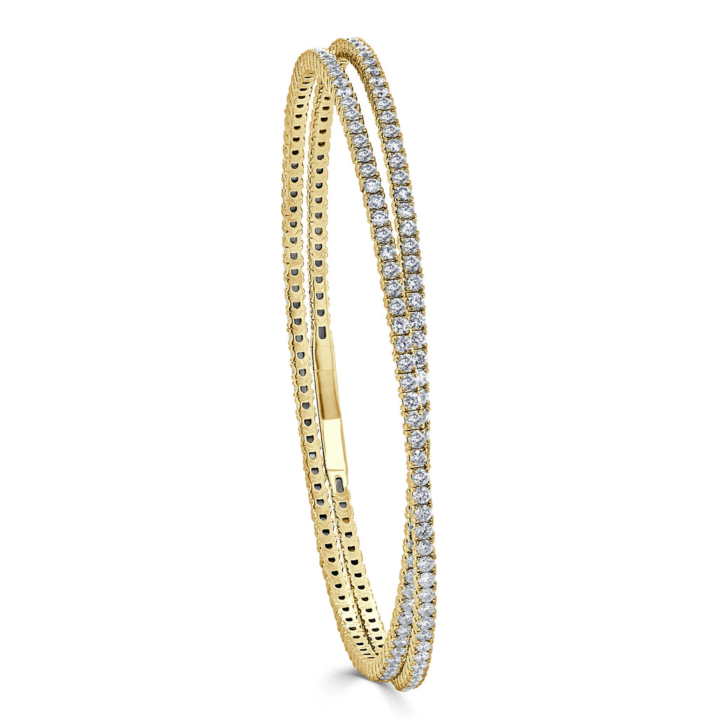 14K Gold Diamond Flexible Double Row Bangle - Yellow