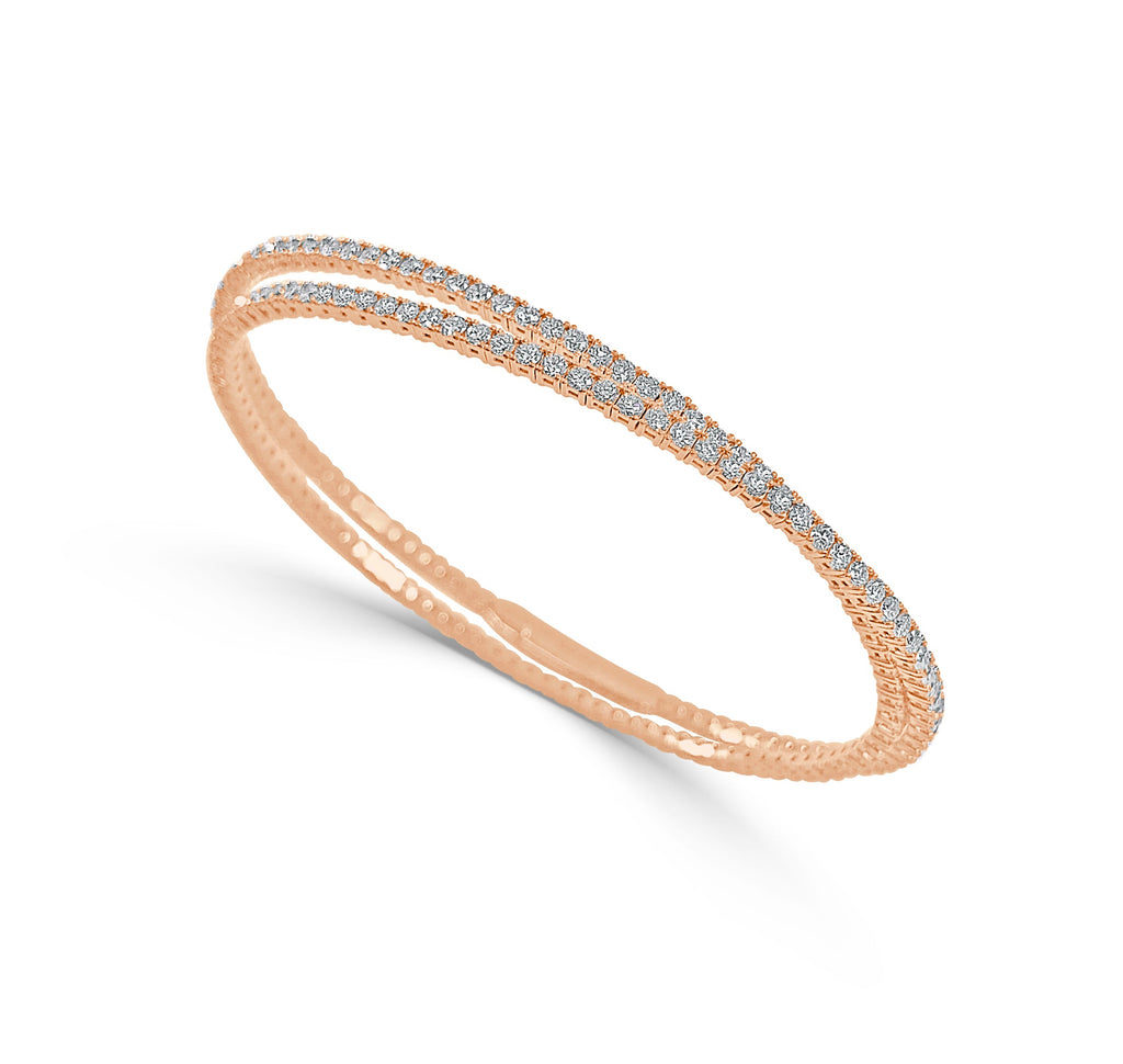 14K Gold Diamond Flexible Double Row Bangle - Rose