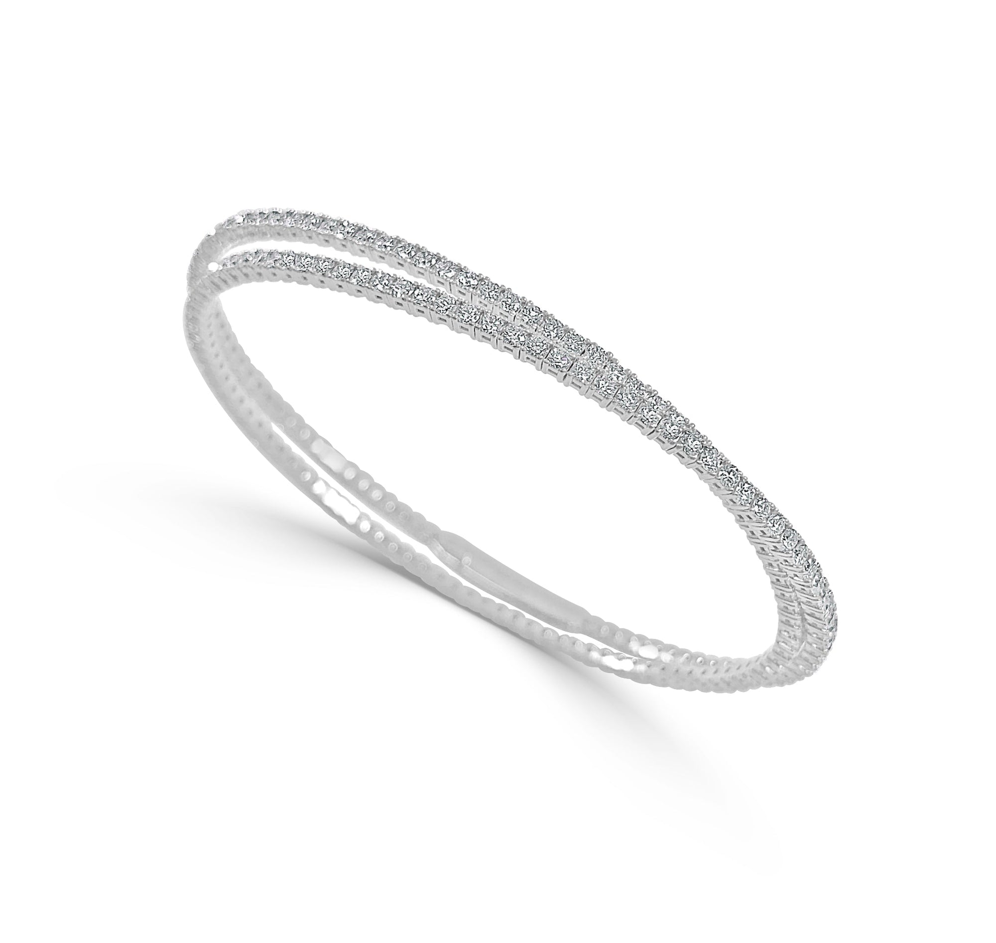14K Gold Diamond Flexible Double Row Bangle - White