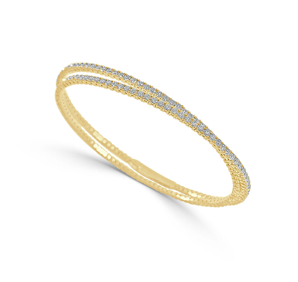 14K Gold Diamond Flexible Double Row Bangle - Yellow