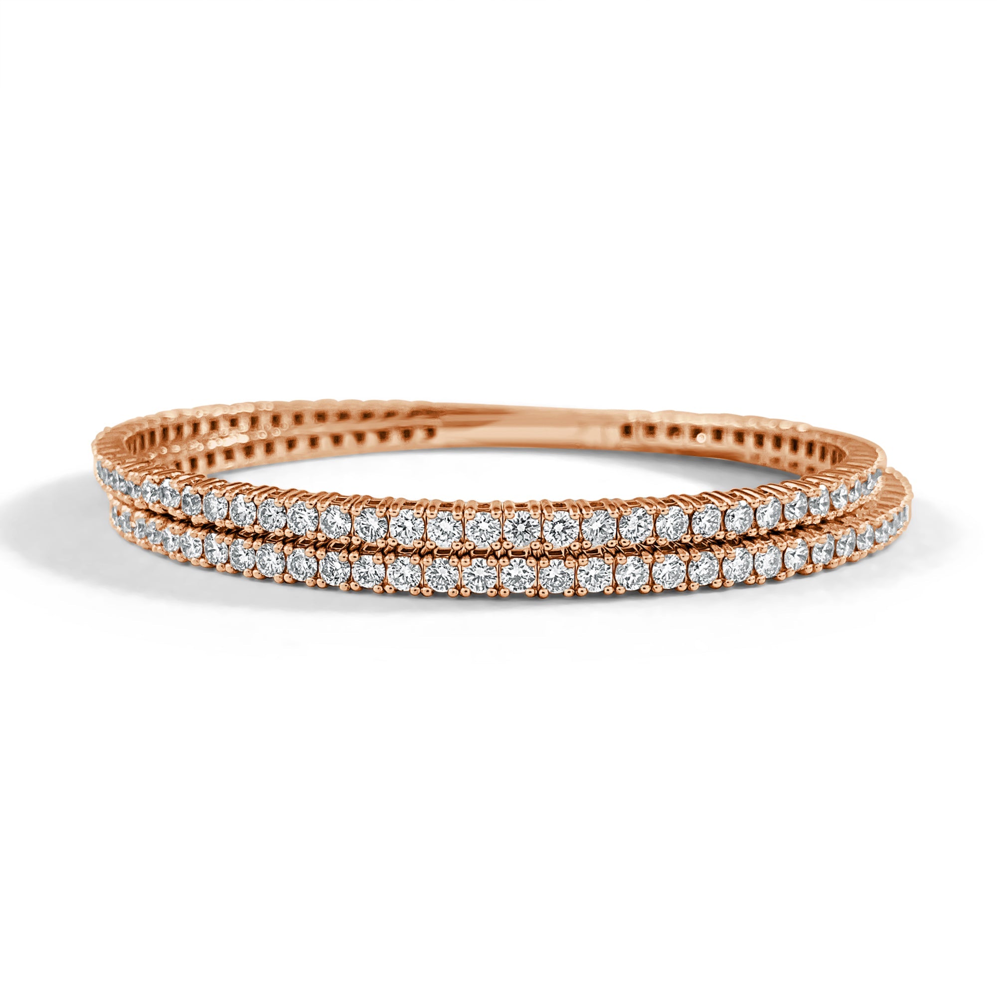 14K Gold Flexible 2-Row Diamond Bracelet - Rose