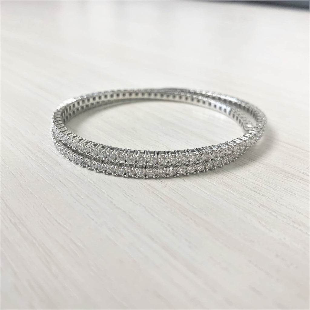 14K Gold Flexible 2-Row Diamond Bracelet - White