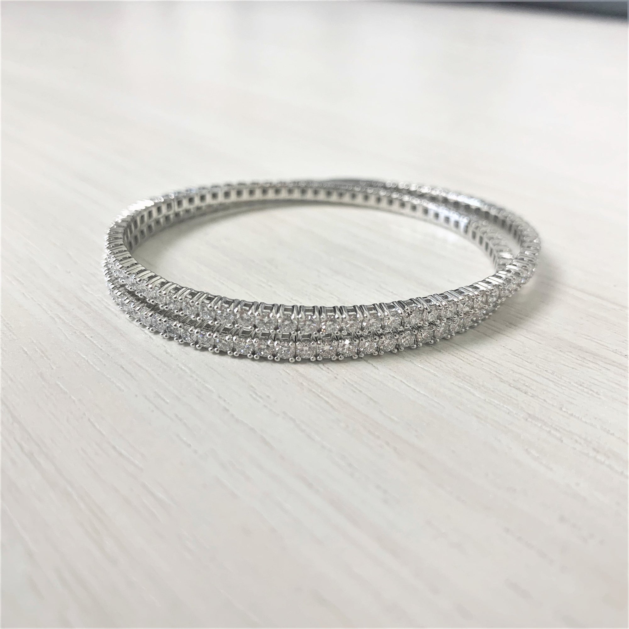 14K Gold Flexible 2-Row Diamond Bracelet - White