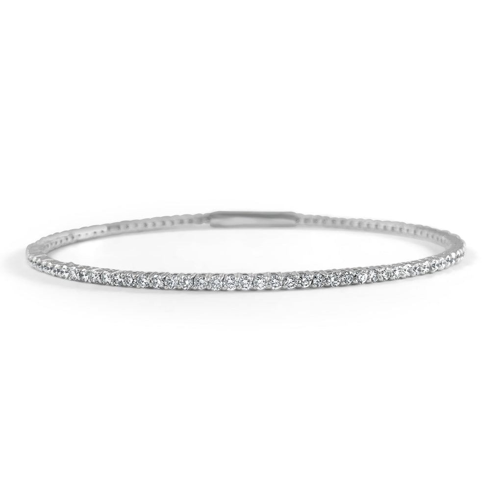 14K Gold Flexible Diamond Bangle - White