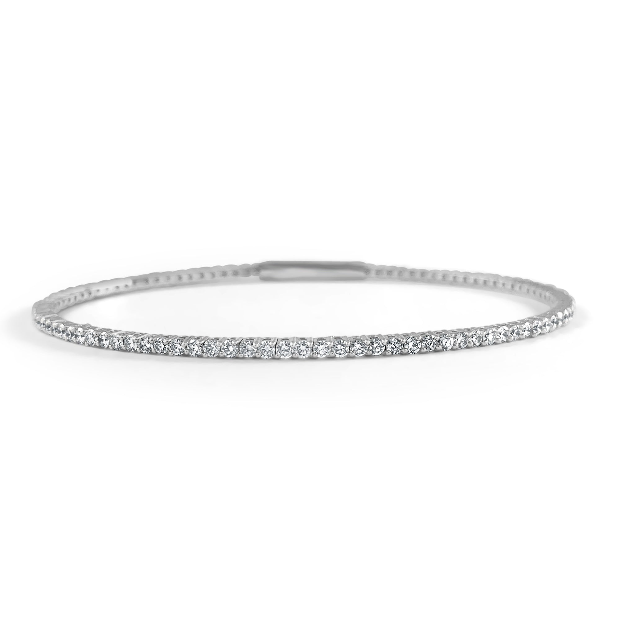 14K Gold Flexible Diamond Bangle - White
