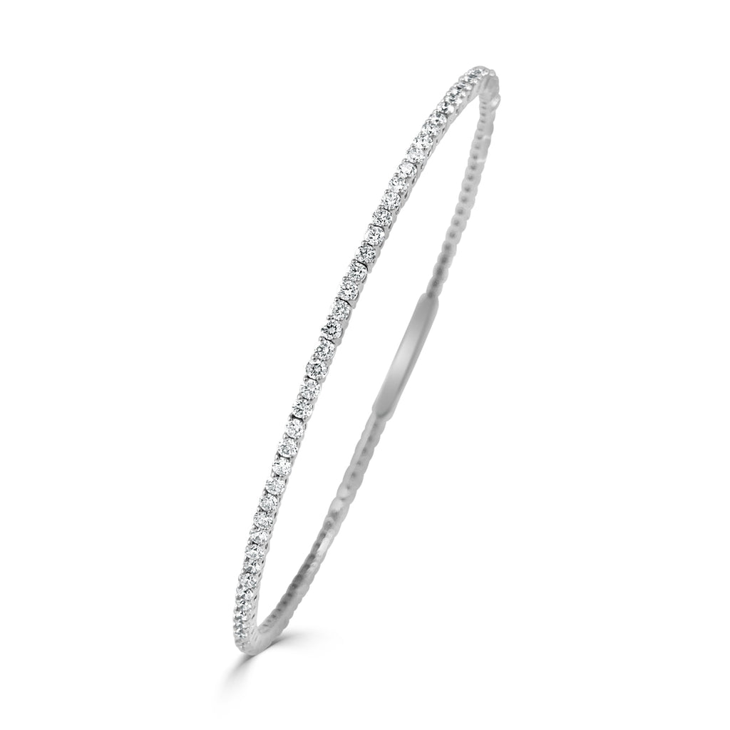 14K Gold Flexible Diamond Bangle - White